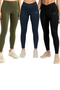 Pack of 3 Premium Slim Fit Tights + Free T-Shirt (Navy Blue, Black, Olive Green) E7