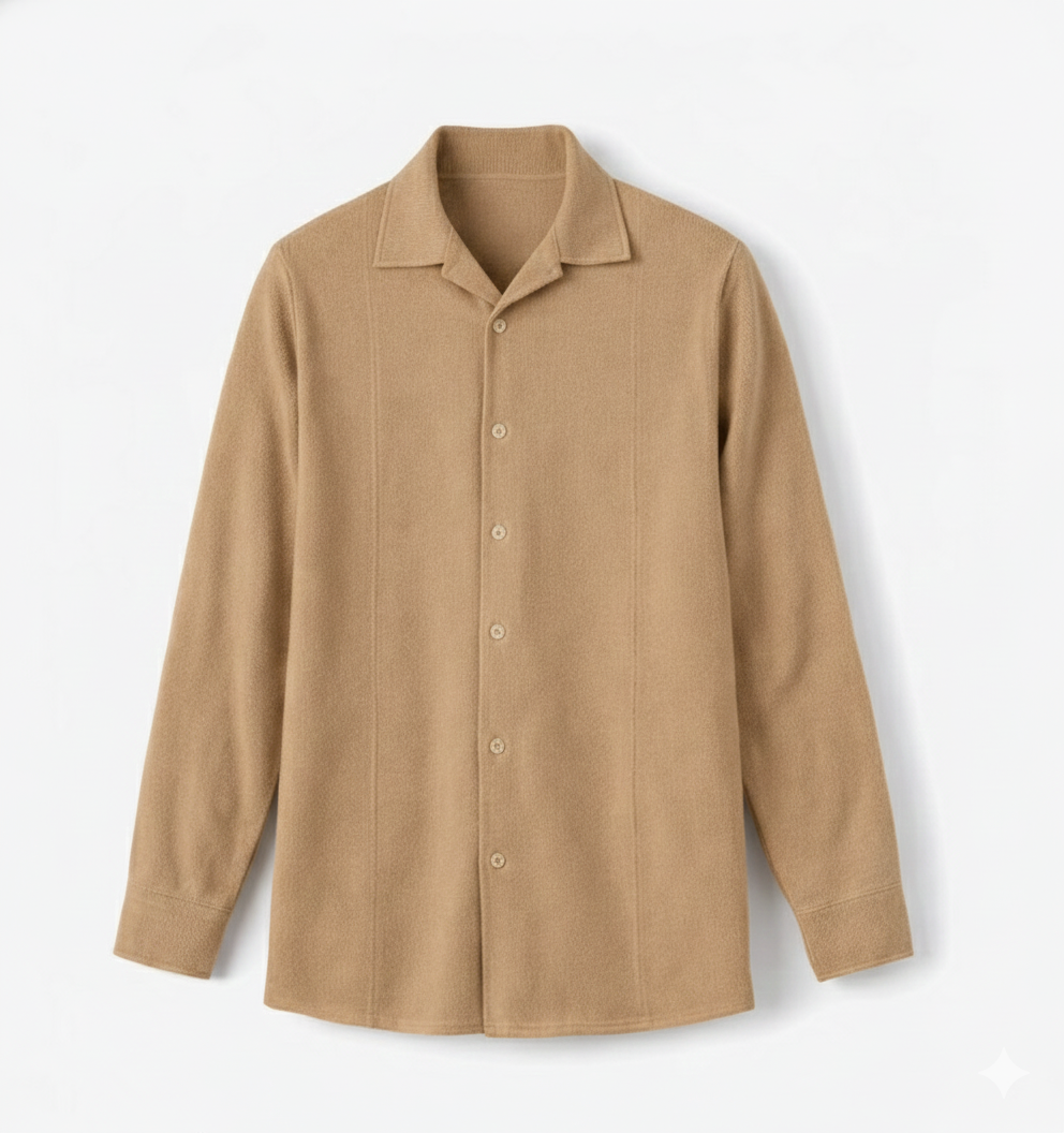 Warm Tan Tailored Button-Up Shirt