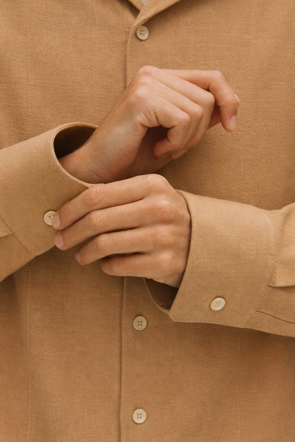 Warm Tan Tailored Button-Up Shirt