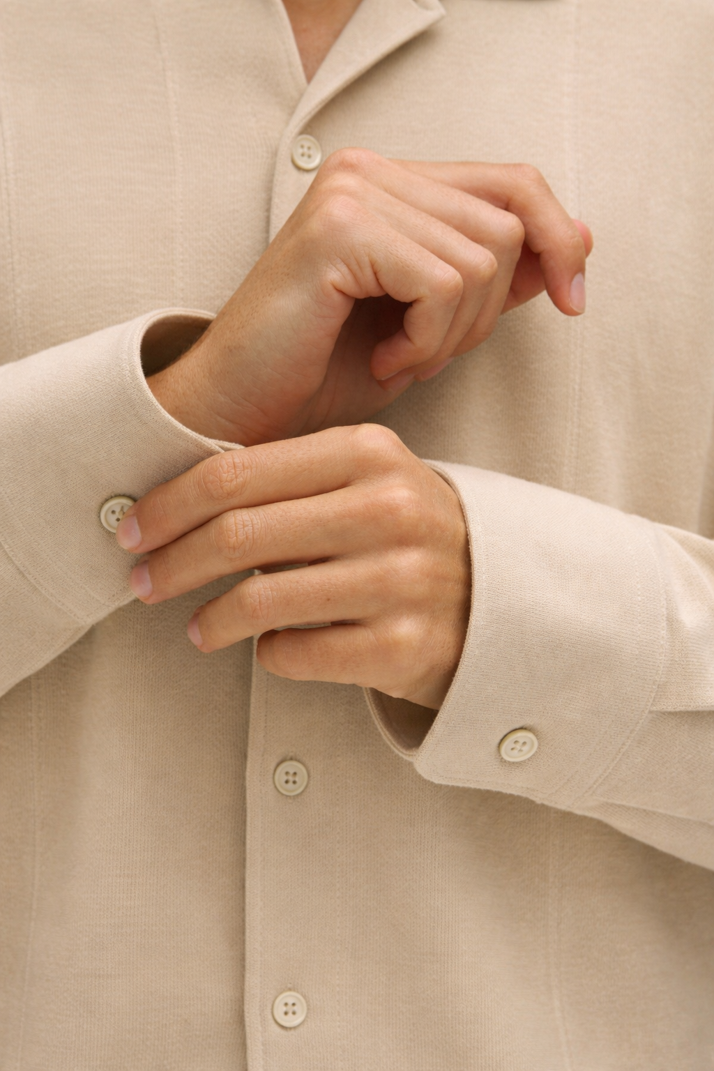 Soft Beige Tailored Button-Up Shirt
