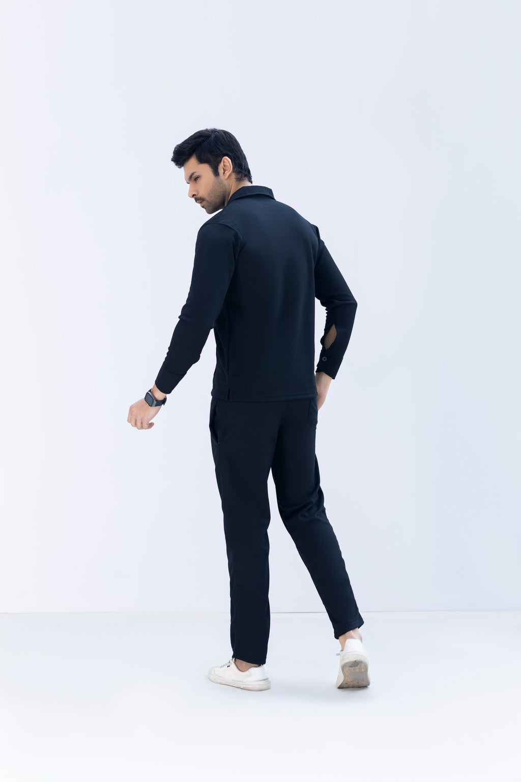 Waffle Black F-Sleeve Safari Suit for Men – Premium Comfort Series