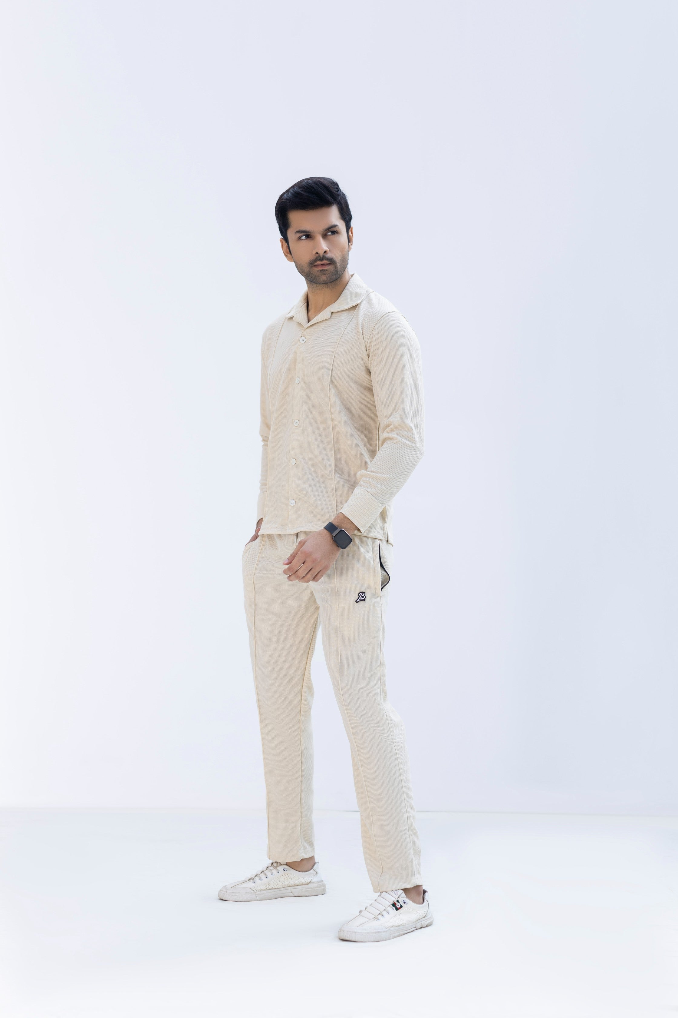 Waffle Off White F-Sleeve Safari Suit for Men – Premium Comfort Series B13