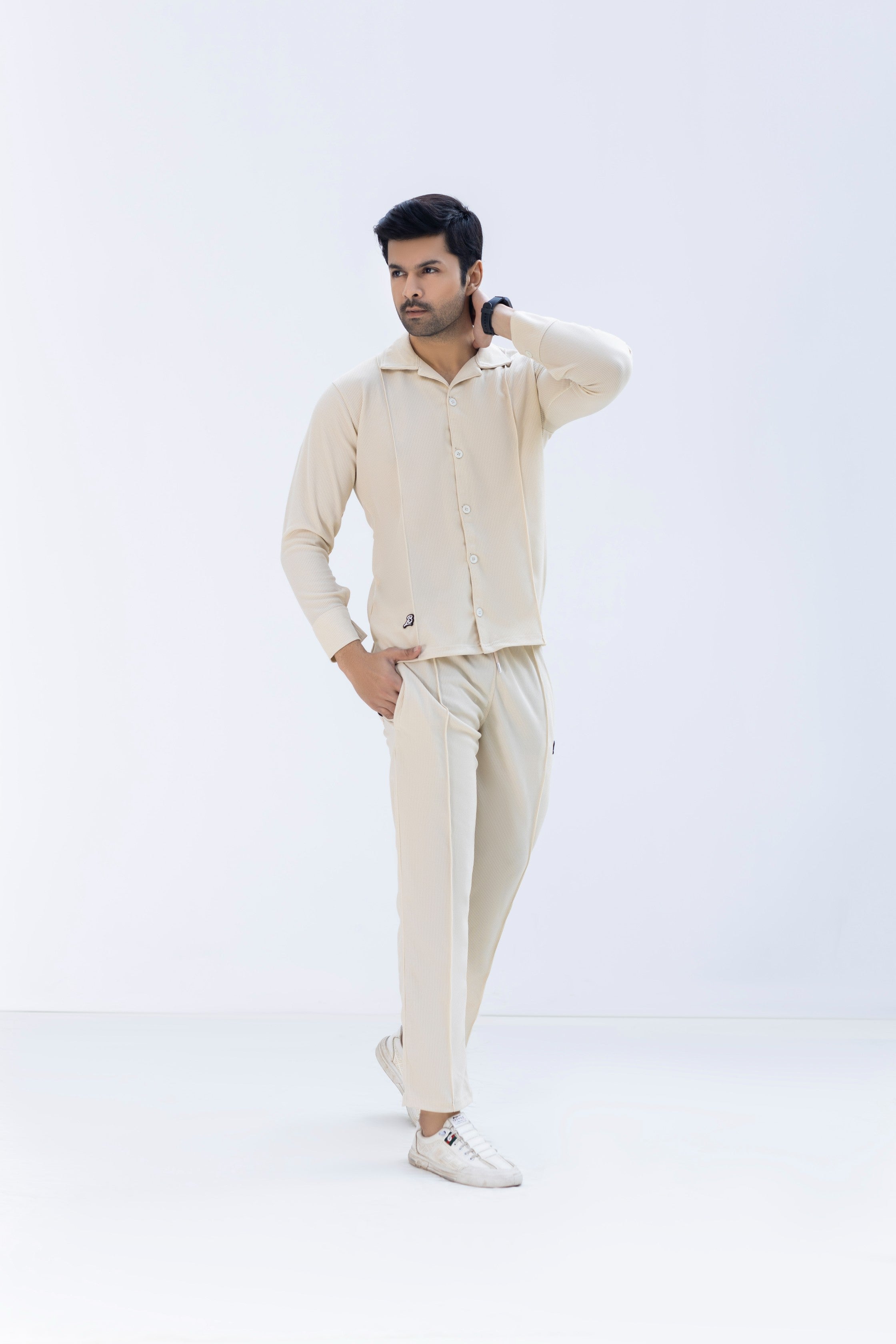 Waffle Off White F-Sleeve Safari Suit for Men – Premium Comfort Series B13