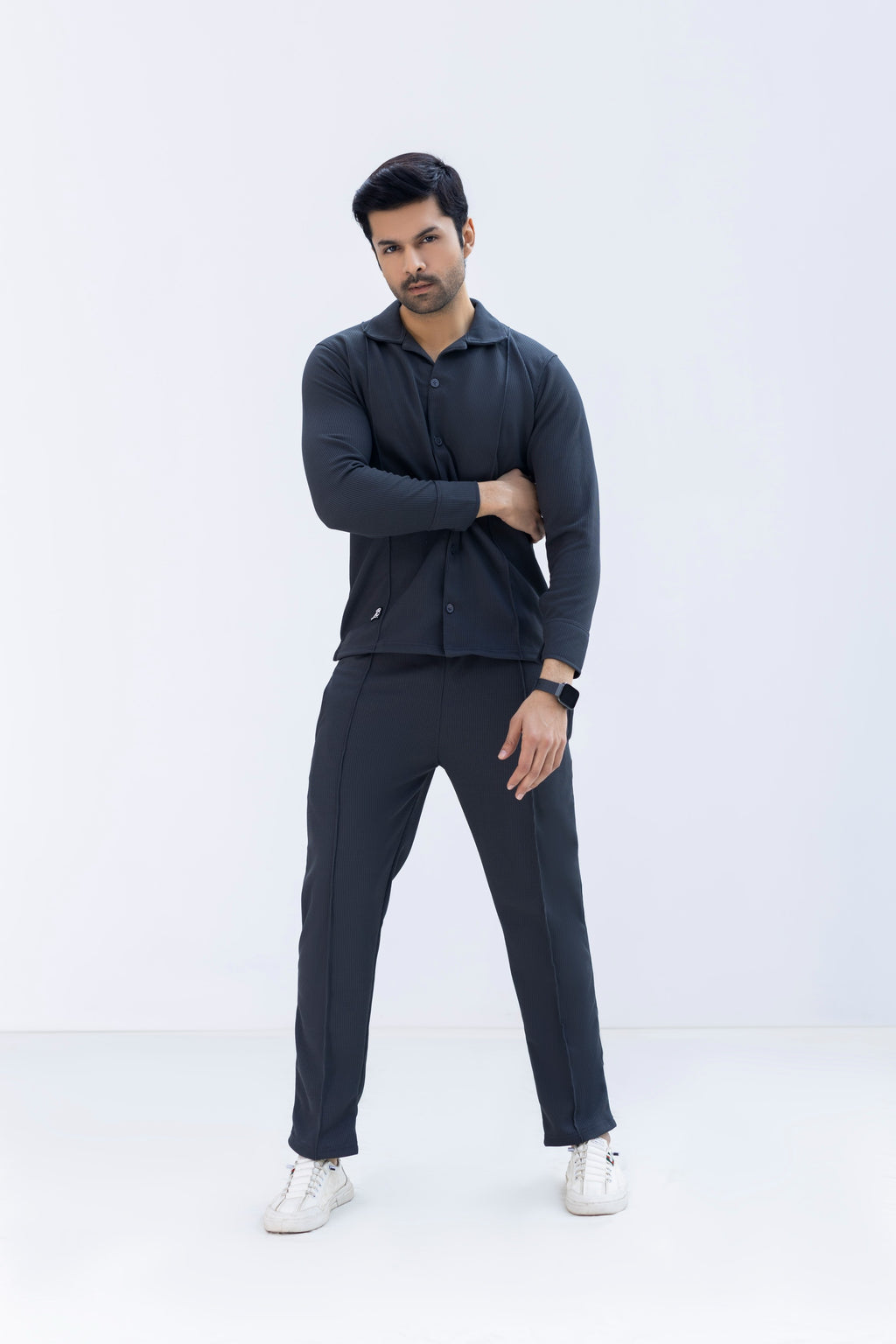 Waffle Charcoal F-Sleeve Safari Suit for Men – Premium Comfort Series B11