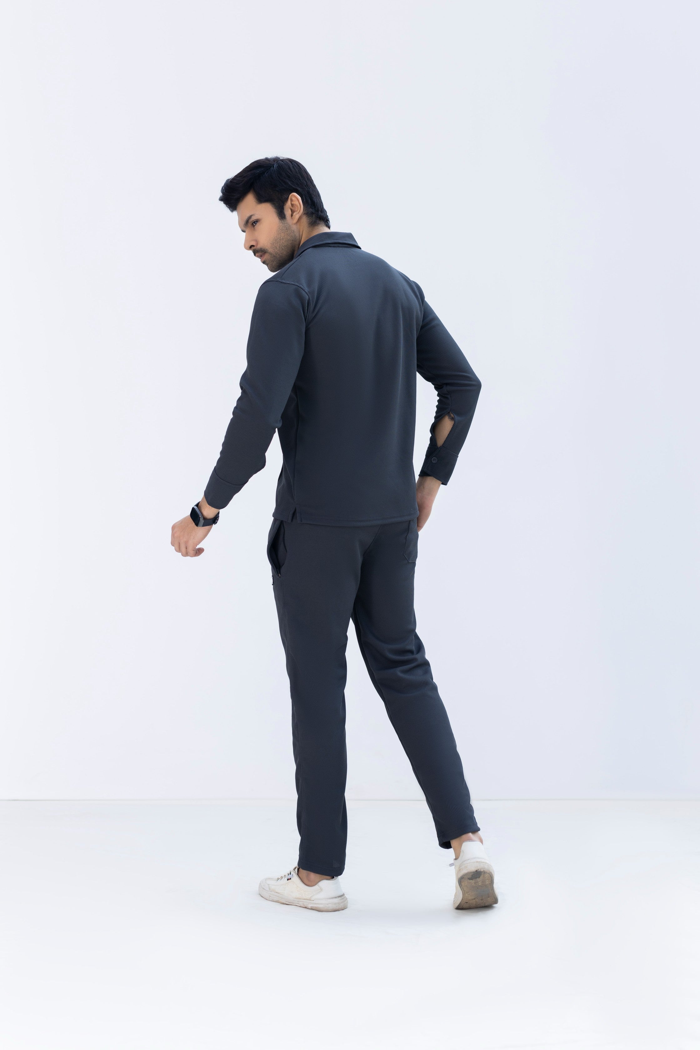 Charcoal Black Textured Knit Trousers