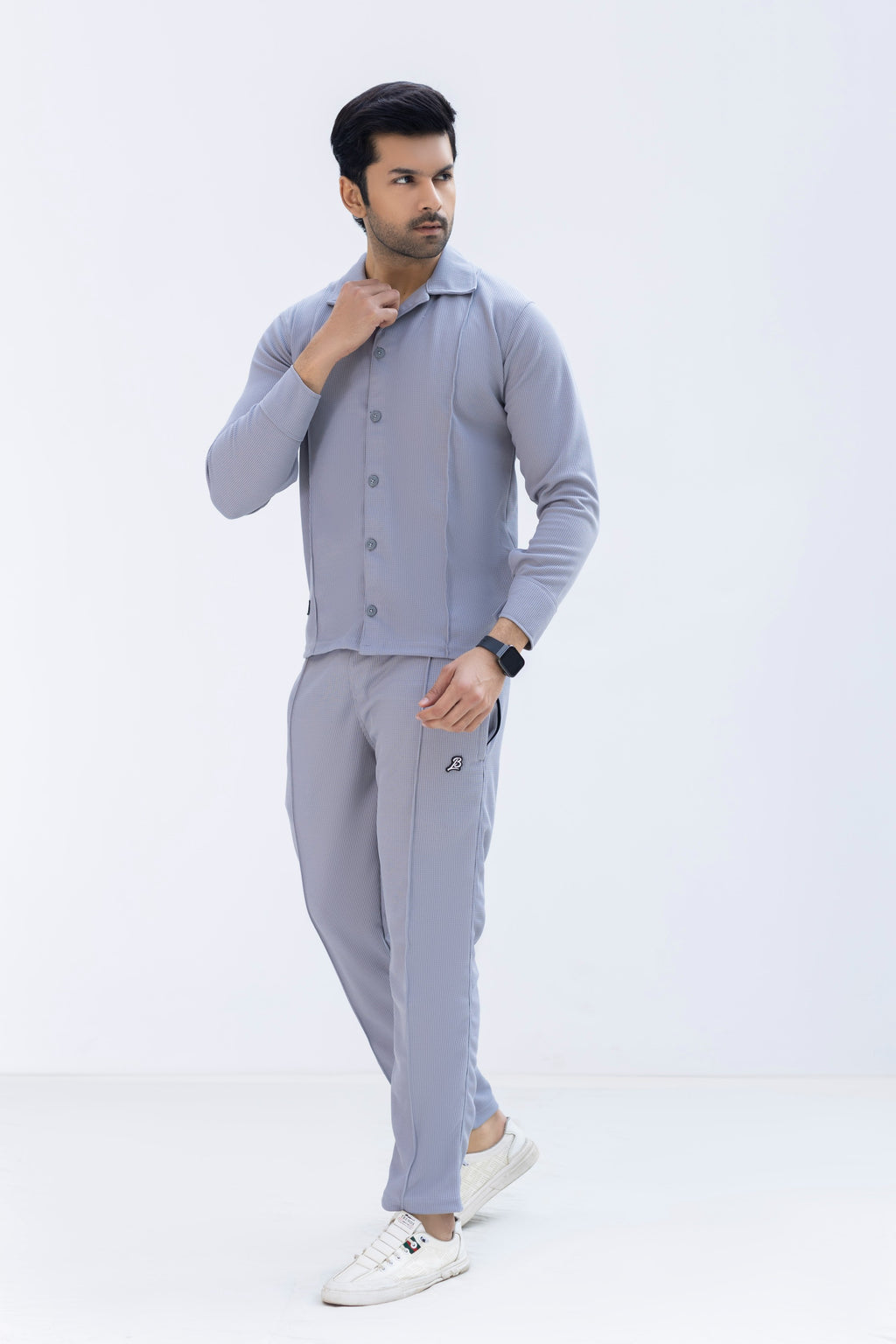 Silver Grey Waffle F-Sleeve Safari Suit for Men – Premium Comfort Series B9