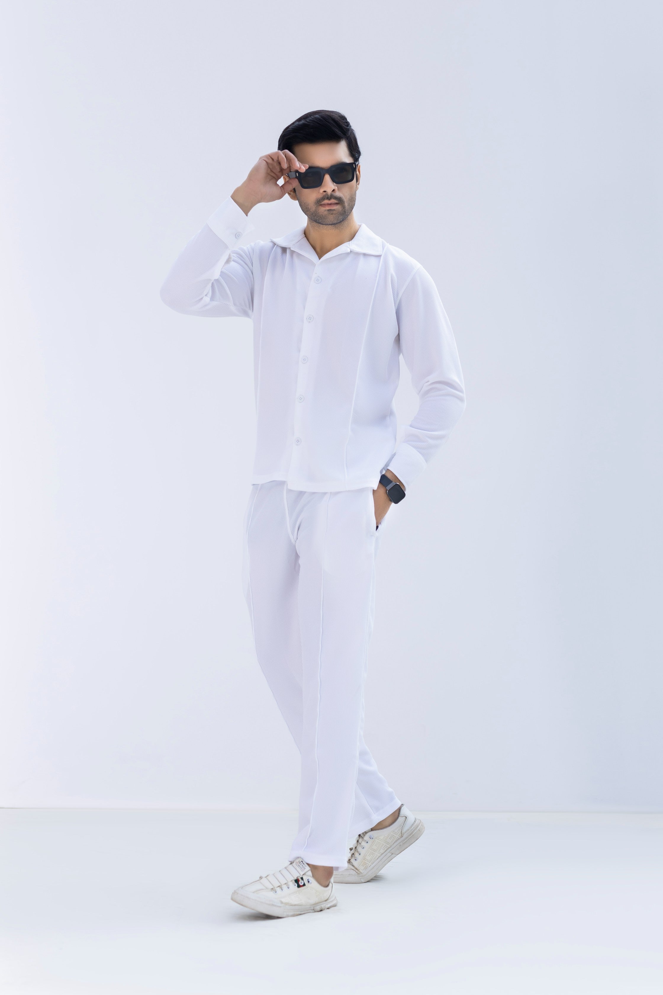 Waffle White F-Sleeve Safari Suit for Men – Premium Comfort Series B13