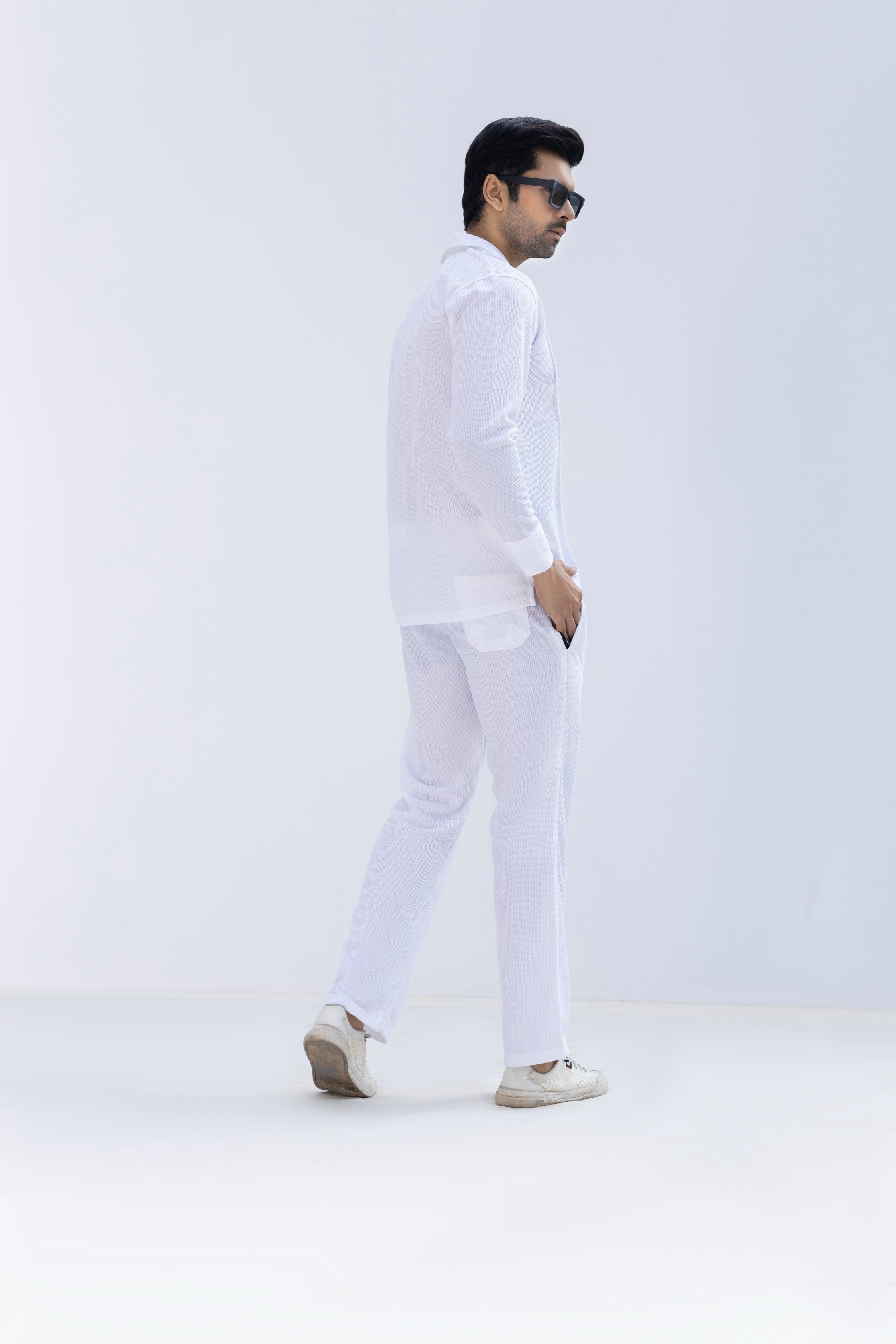 Waffle White F-Sleeve Safari Suit for Men – Premium Comfort Series B13