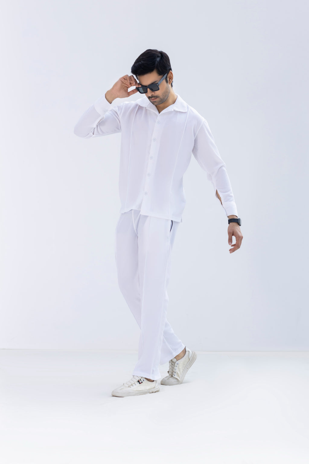 Waffle White F-Sleeve Safari Suit for Men – Premium Comfort Series B13