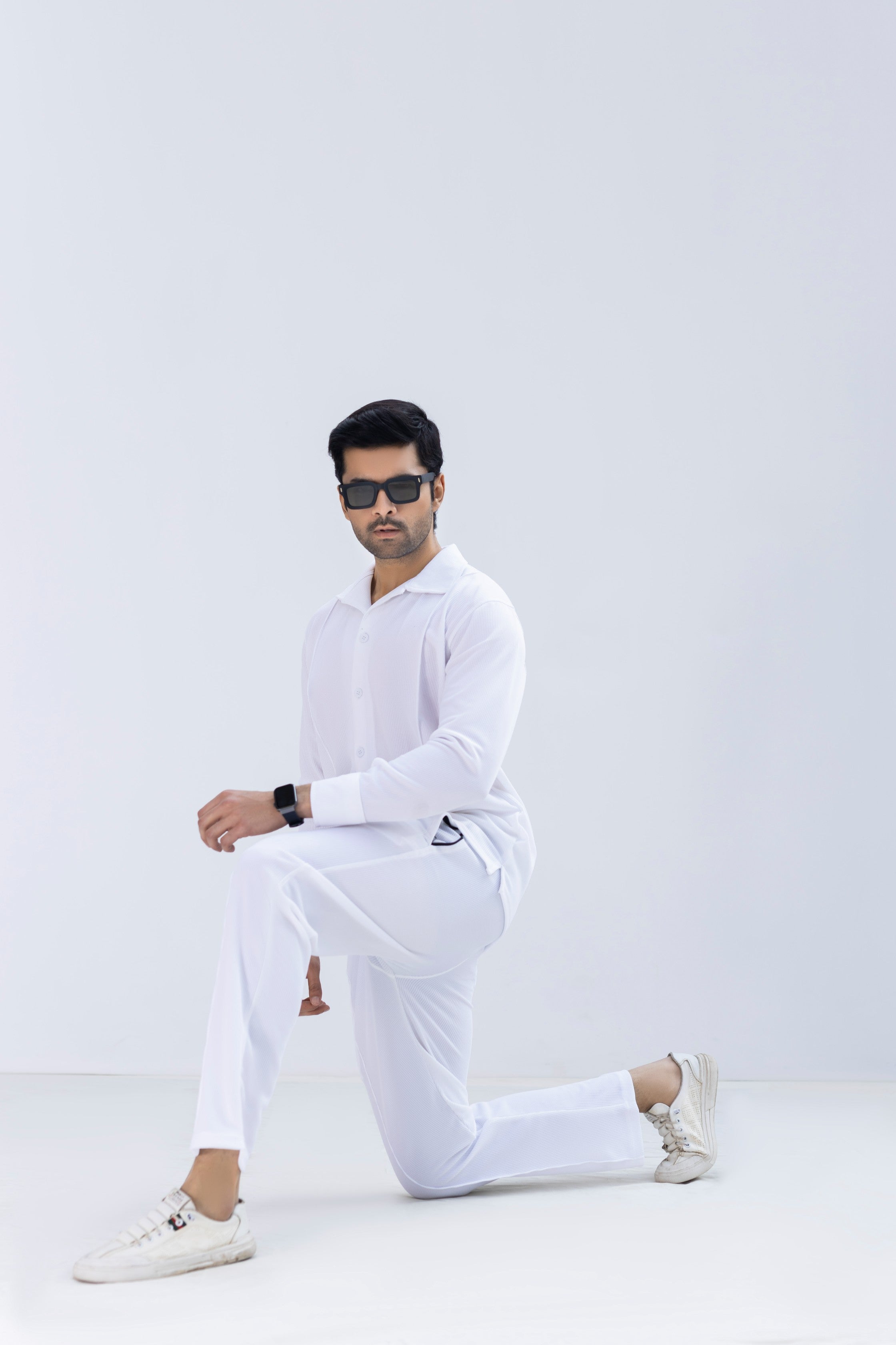 Waffle White F-Sleeve Safari Suit for Men – Premium Comfort Series B13