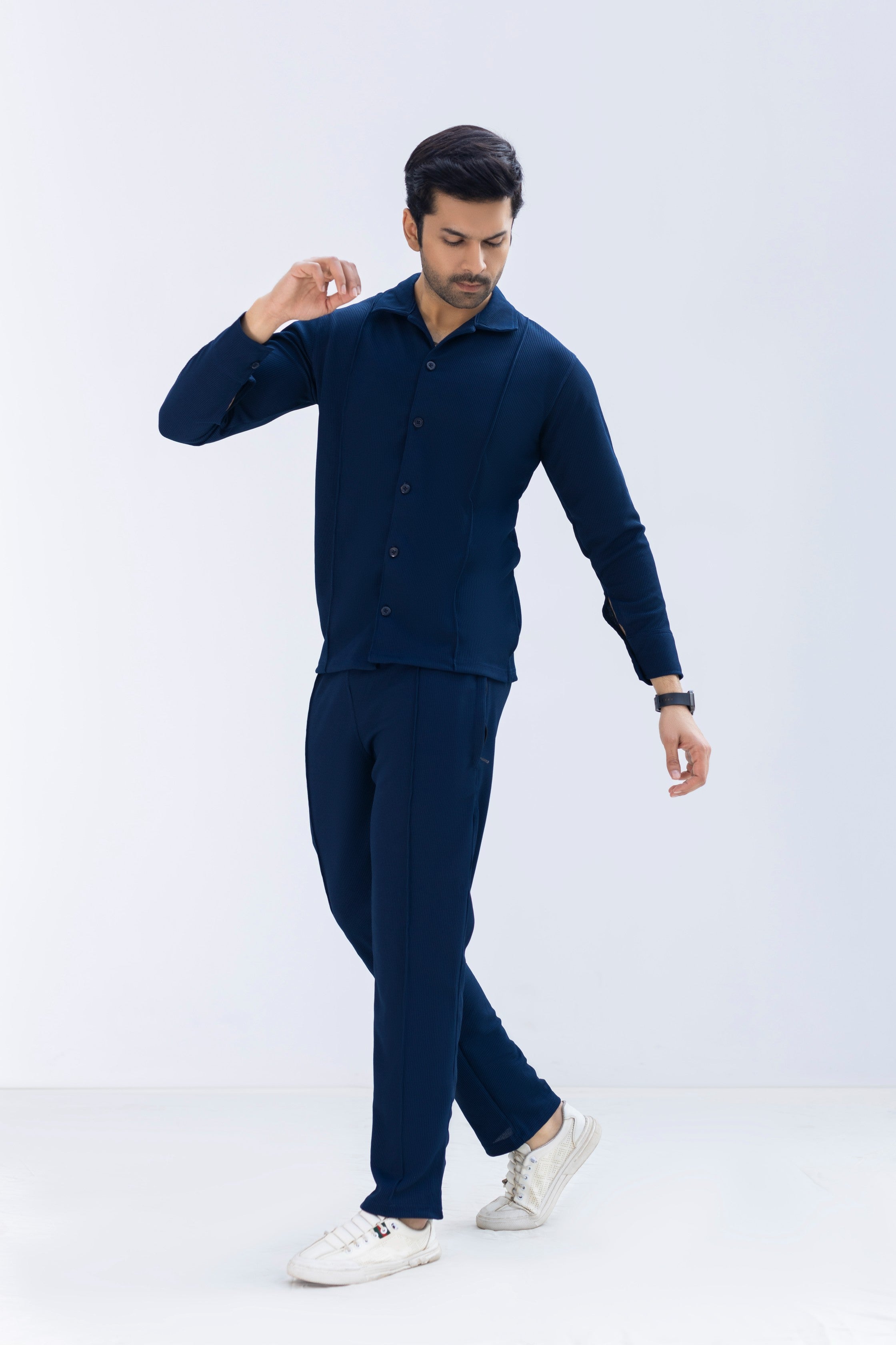 Midnight Blue Textured Knit Trousers