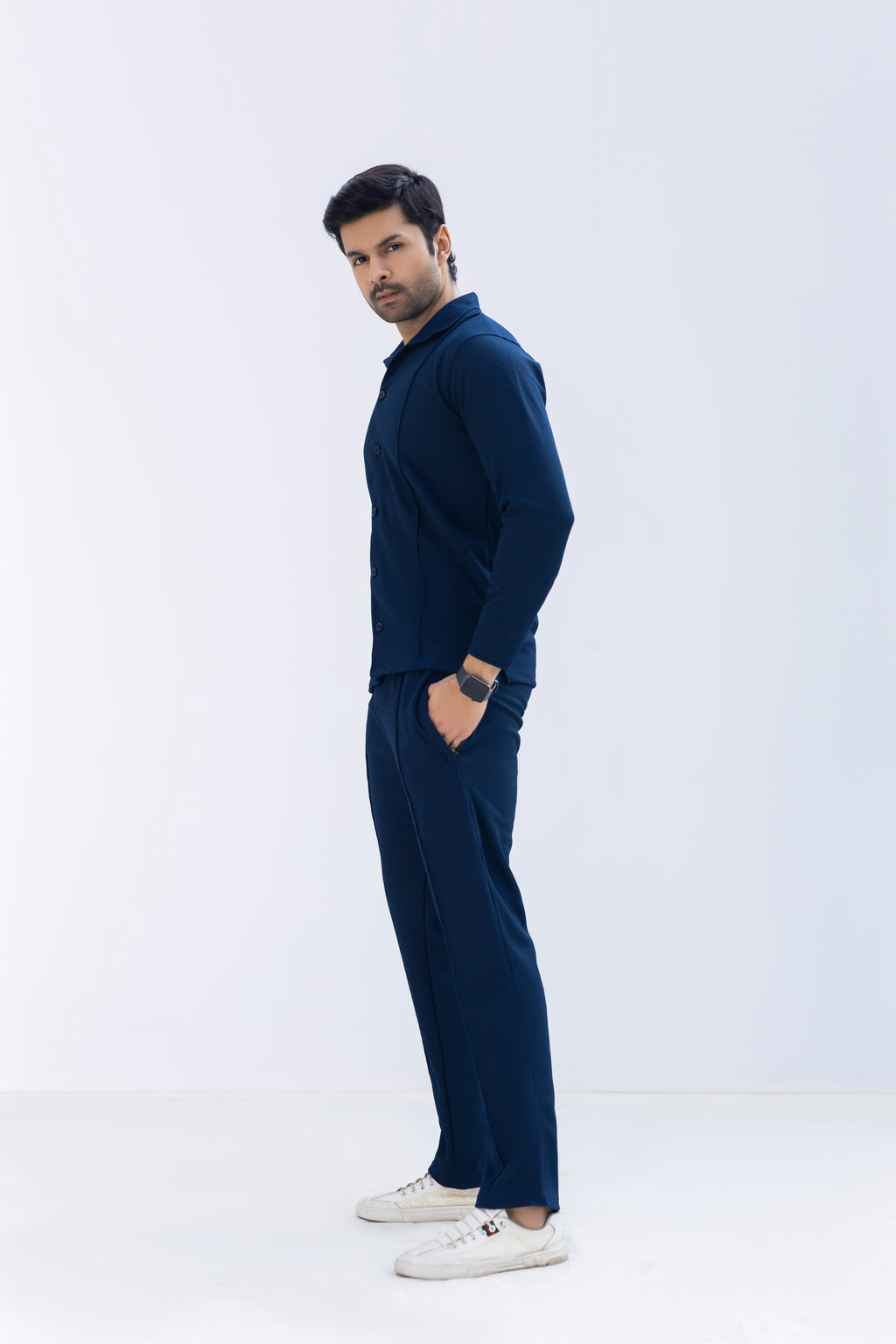 Waffle Navy Blue F-Sleeve Safari Suit for Men – Premium Comfort Series B9