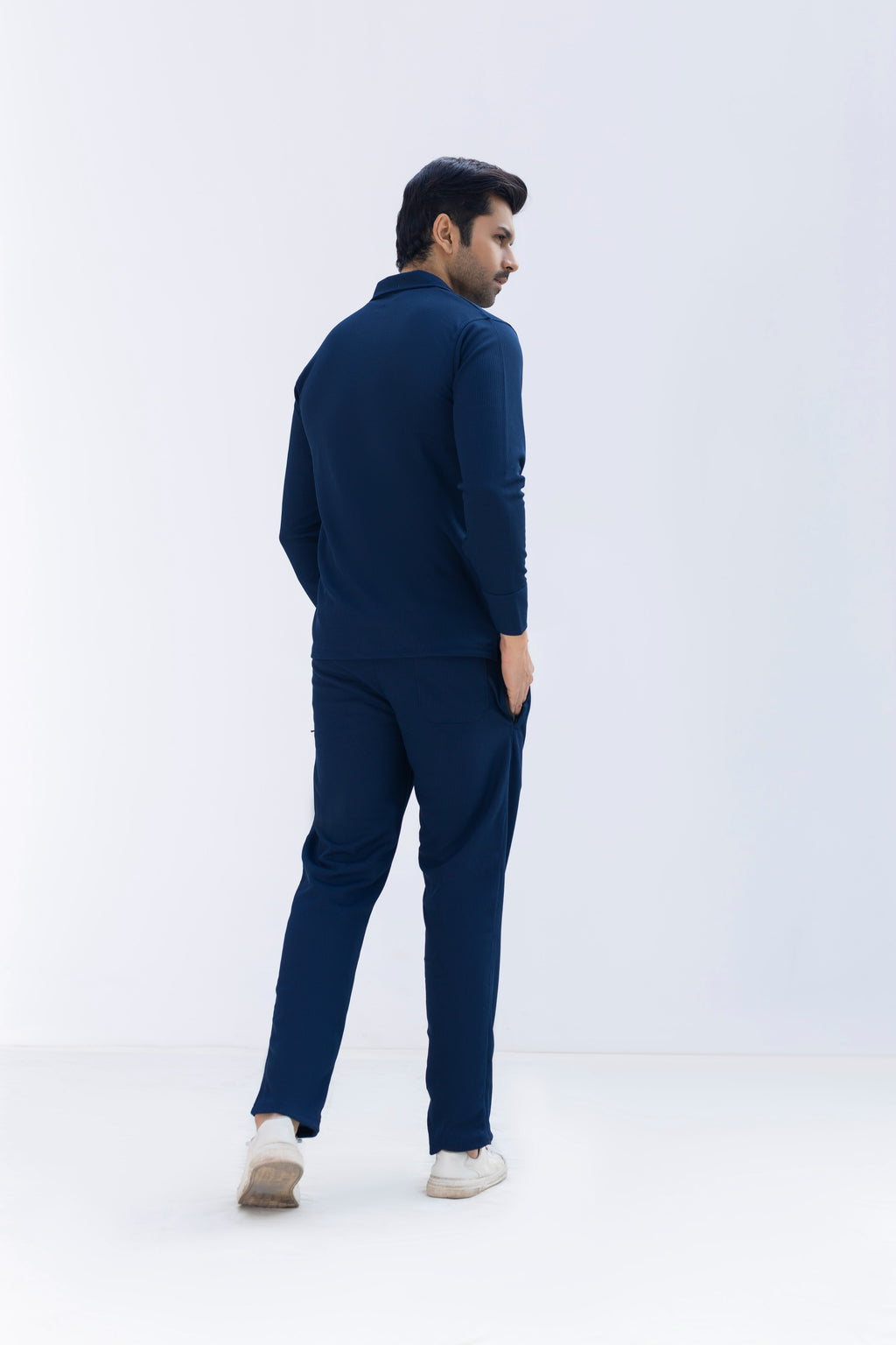 Midnight Blue Textured Knit Trousers