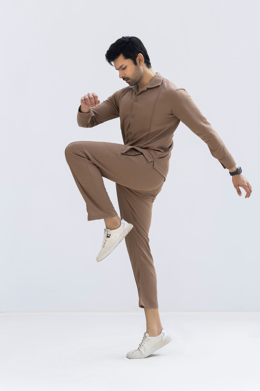 Waffle Chocolate Brown F-Sleeve Safari Suit for Men – Premium Comfort Series B14