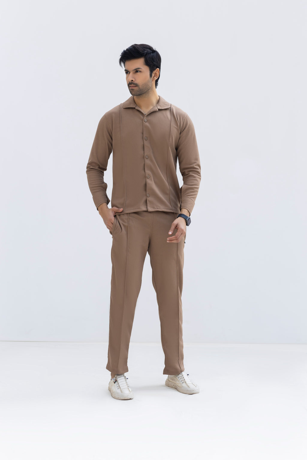 Waffle Chocolate Brown F-Sleeve Safari Suit for Men – Premium Comfort Series B14