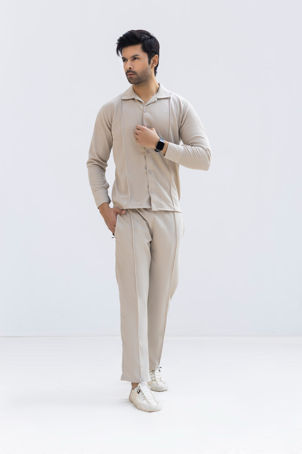 Waffle Beige F-Sleeve Safari Suit for Men – Premium Comfort Series B12