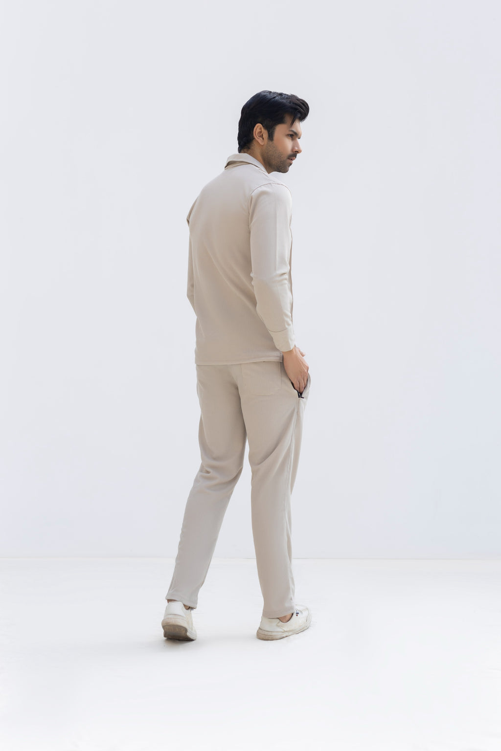 Waffle Beige F-Sleeve Safari Suit for Men – Premium Comfort Series B12