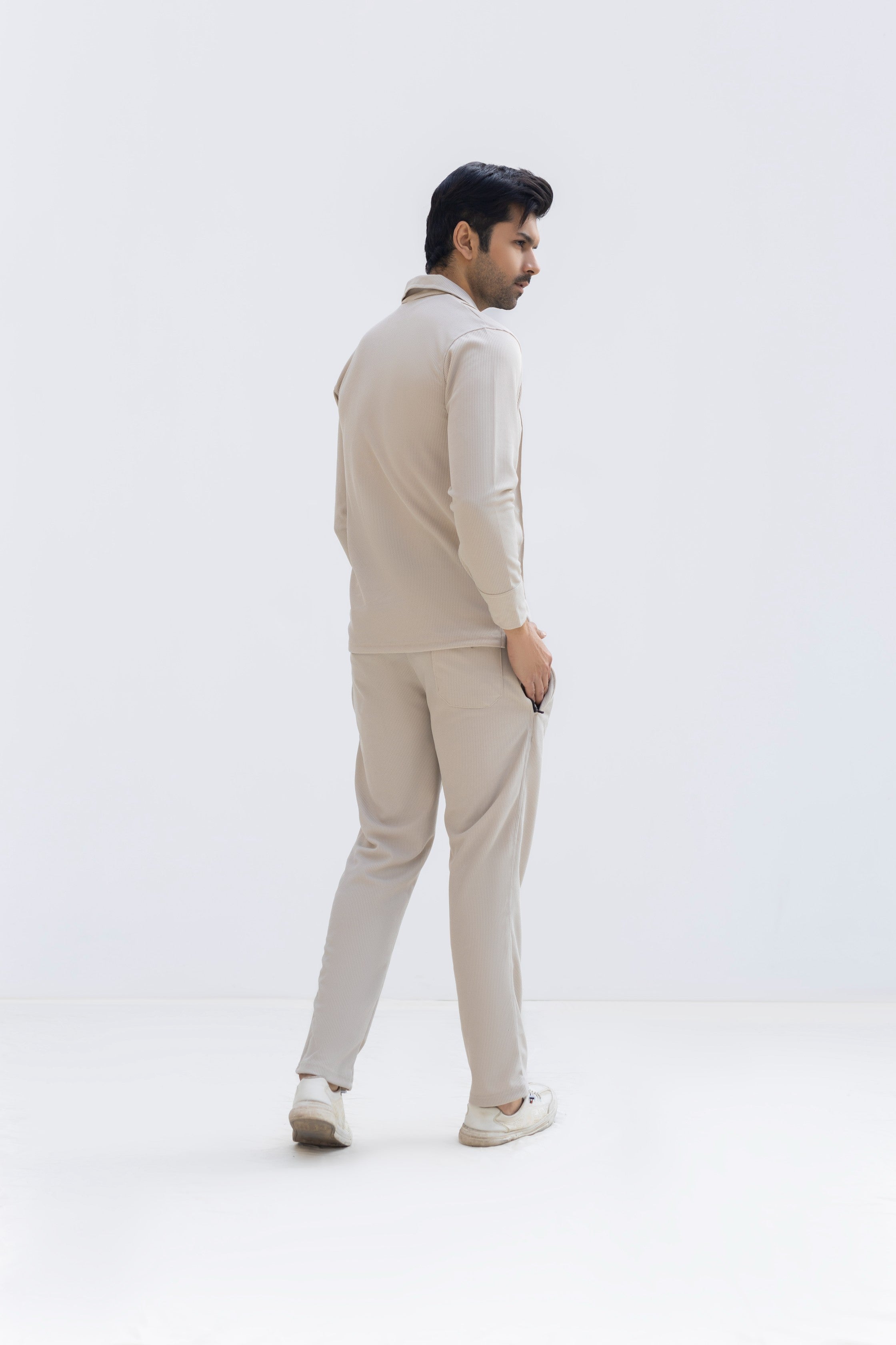 Waffle Beige F-Sleeve Safari Suit for Men – Premium Comfort Series B12