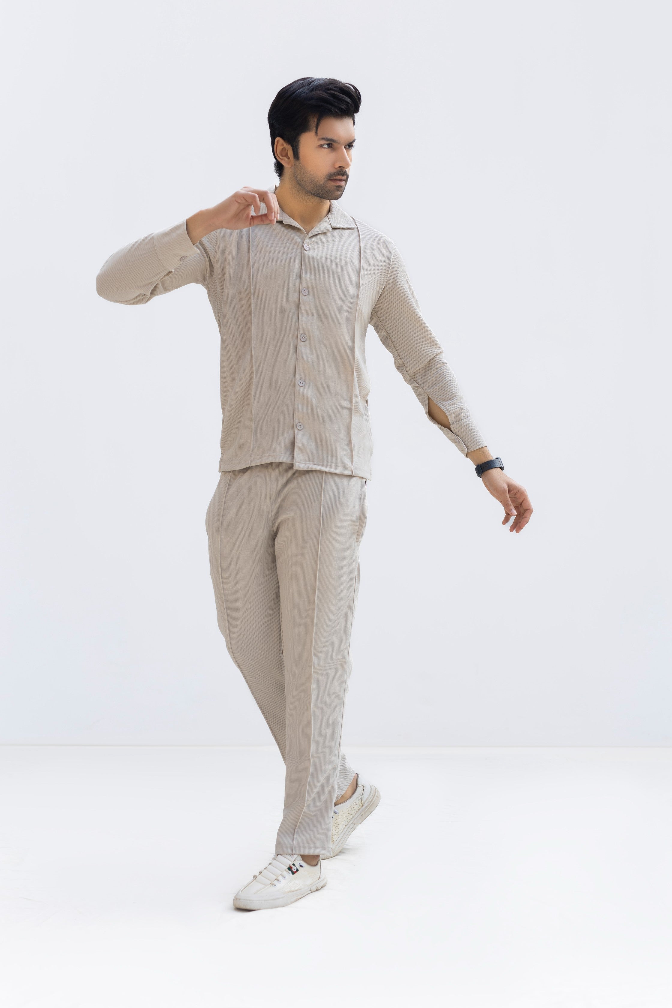 Light Stone Textured Knit Trousers