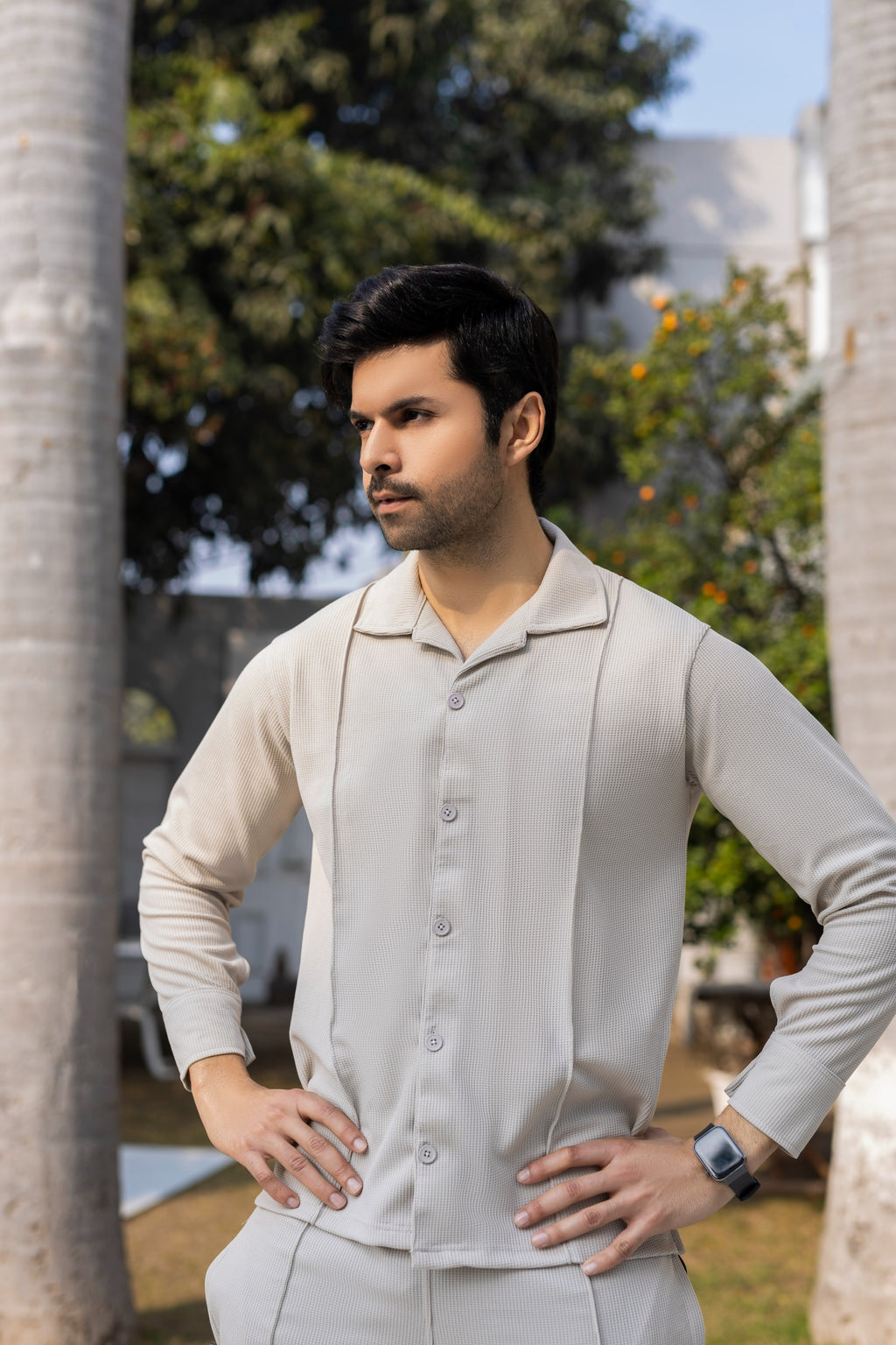 Waffle Beige F-Sleeve Safari Suit for Men – Premium Comfort Series B12