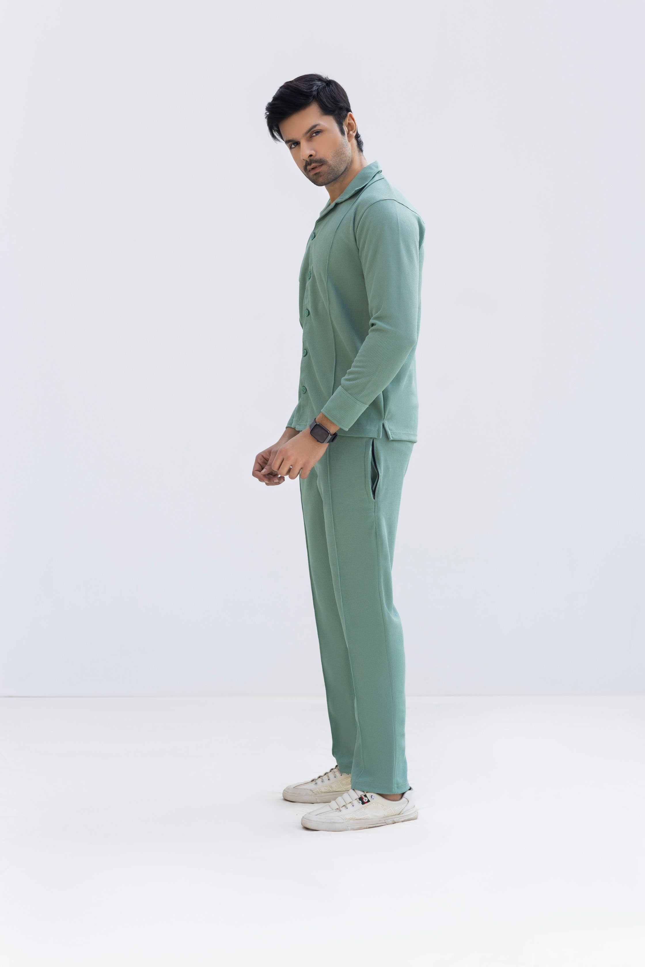 Sage Green Textured Knit Trousers