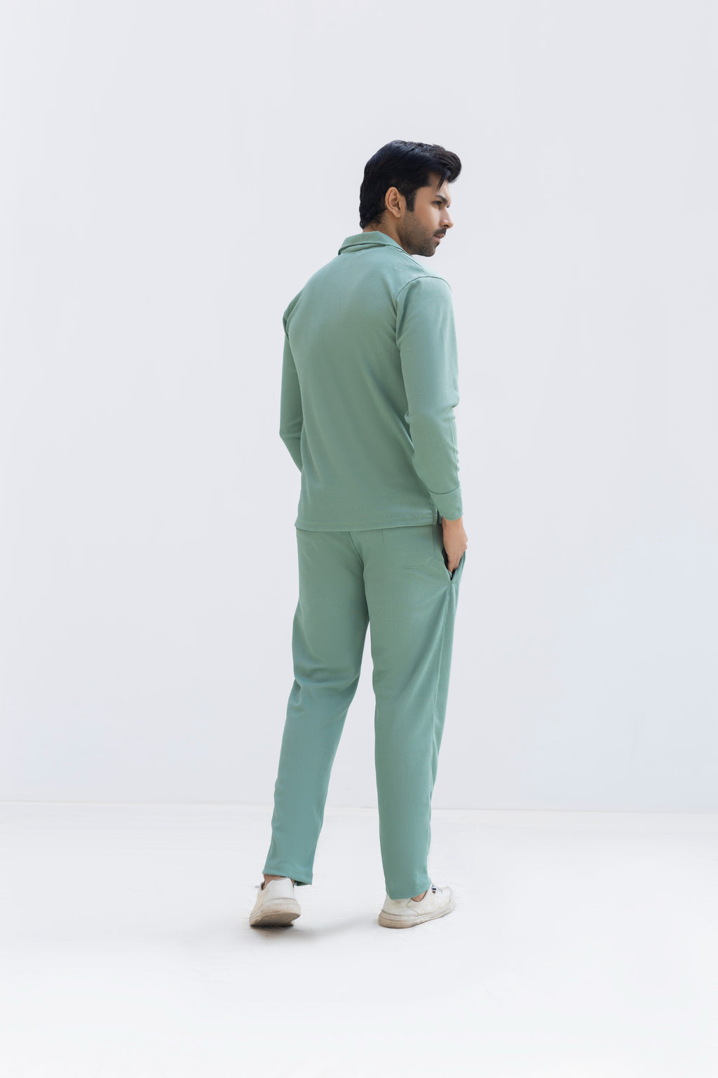 Waffle Pista Green F-Sleeve Safari Suit for Men – Premium Comfort Series B15
