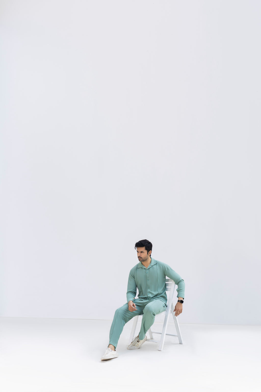 Waffle Pista Green F-Sleeve Safari Suit for Men – Premium Comfort Series B15