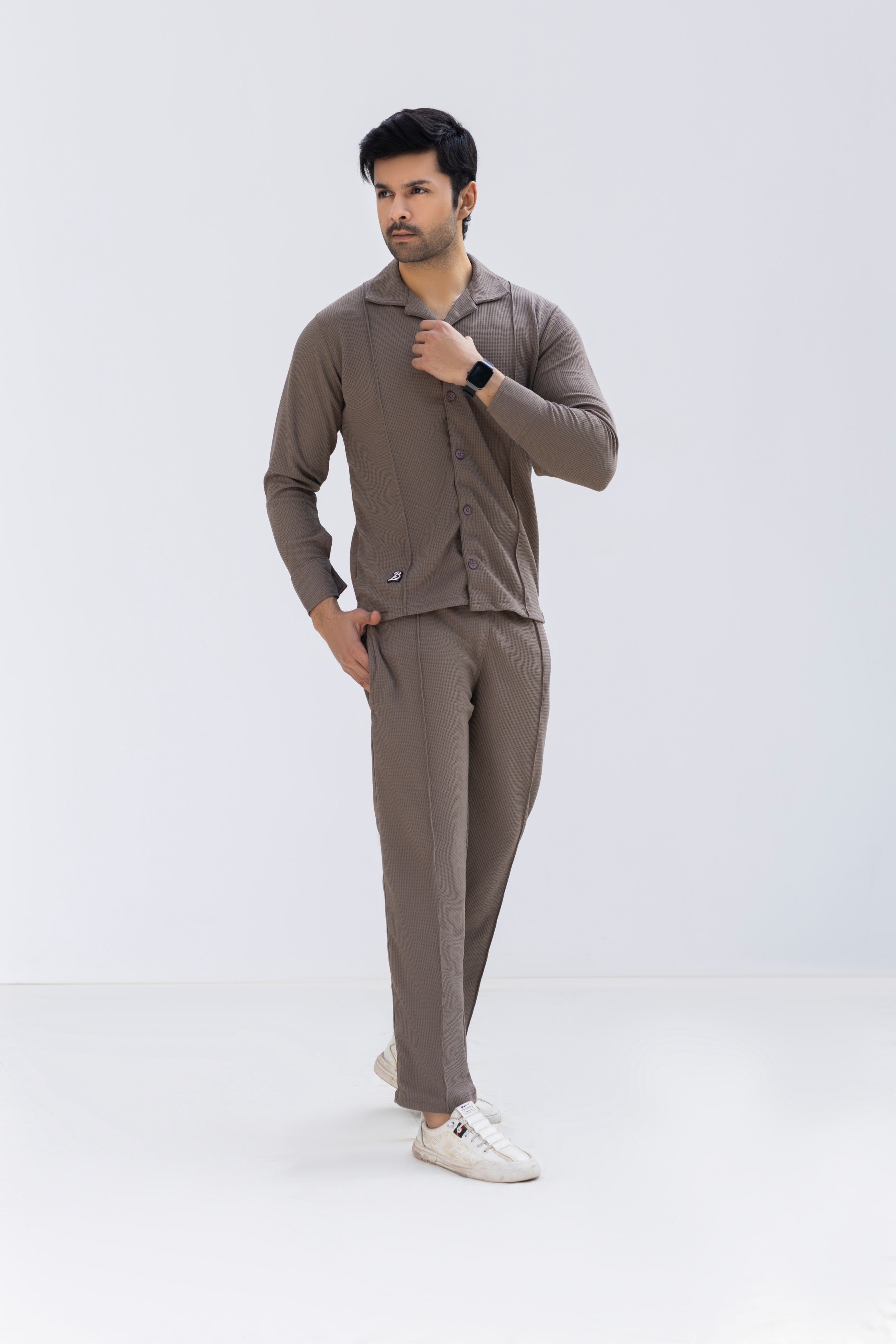 Coffee Brown Waffle F-Sleeve Safari Suit for Men – Premium Comfort Series B8