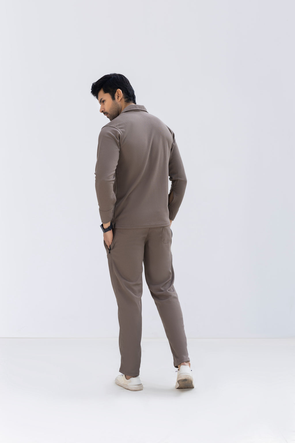 Coffee Brown Waffle F-Sleeve Safari Suit for Men – Premium Comfort Series B8