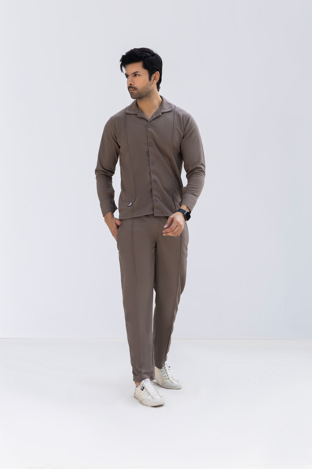 Coffee Brown Waffle F-Sleeve Safari Suit for Men – Premium Comfort Series B8