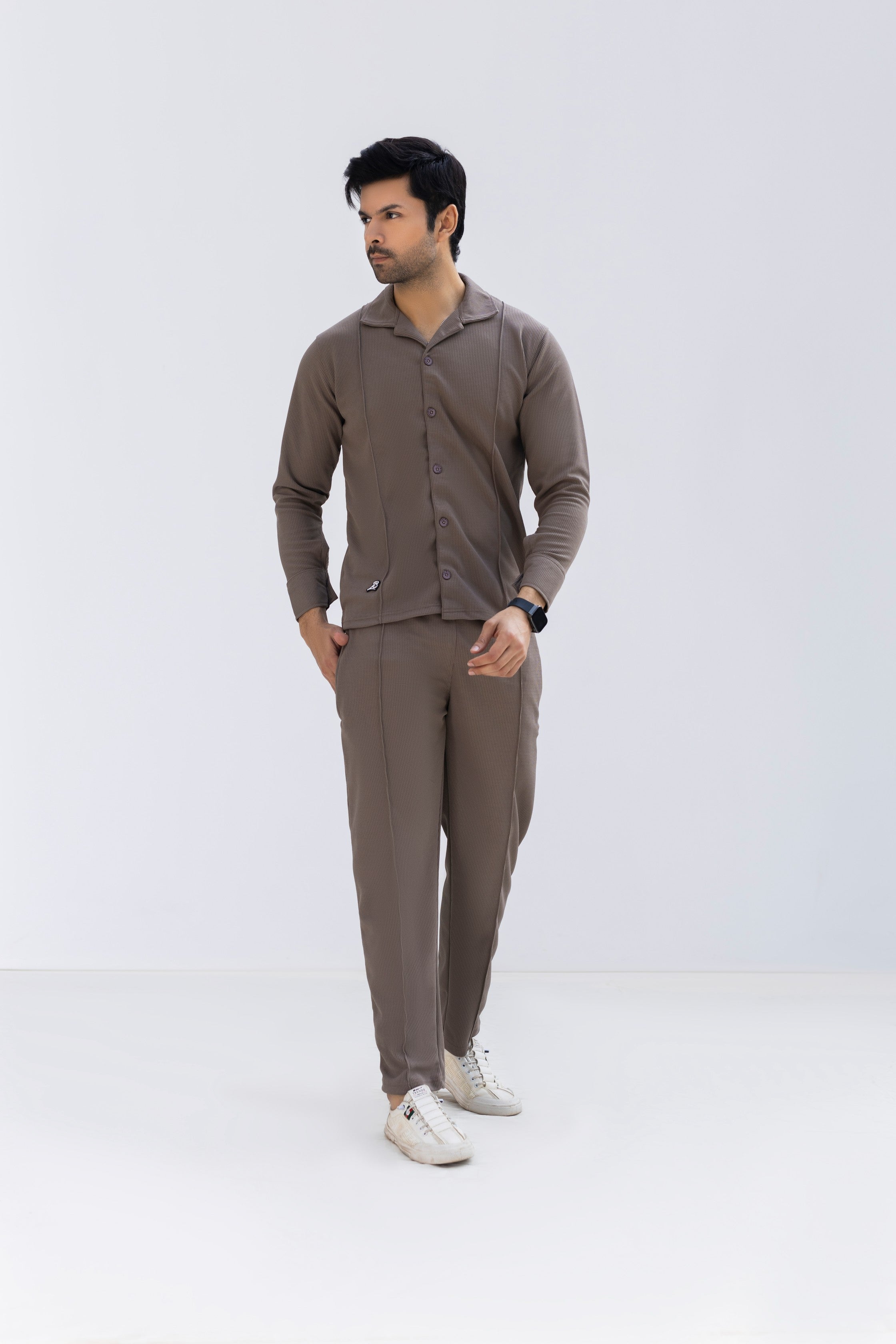 Coffee Brown Waffle F-Sleeve Safari Suit for Men – Premium Comfort Series B8