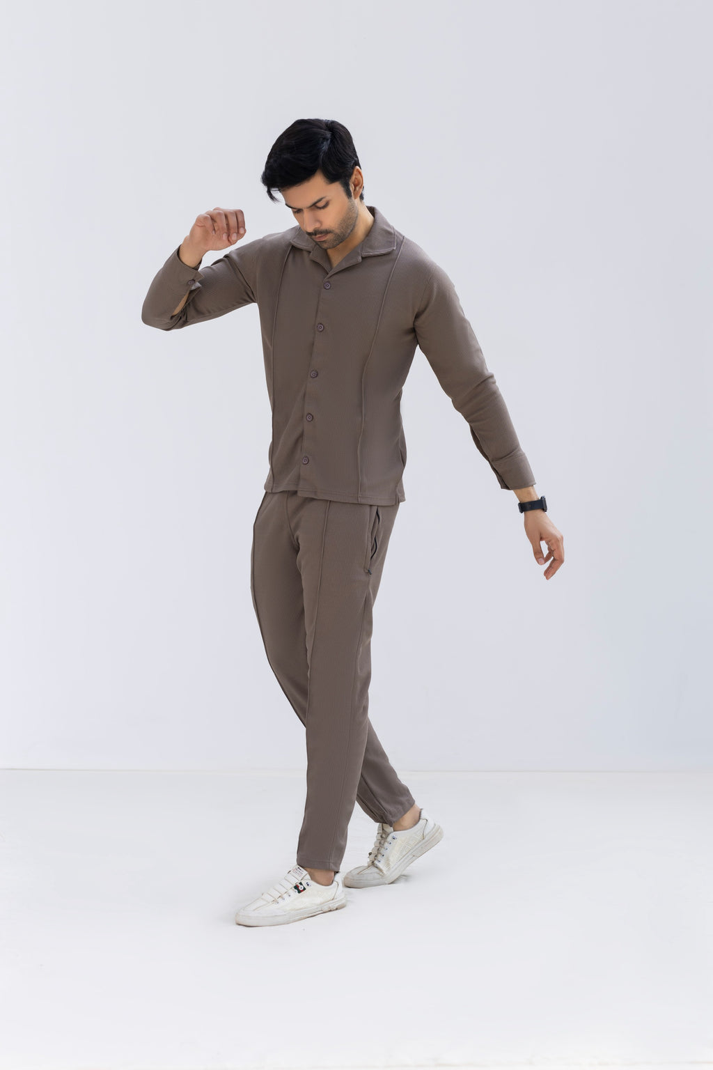 Coffee Brown Waffle F-Sleeve Safari Suit for Men – Premium Comfort Series B8