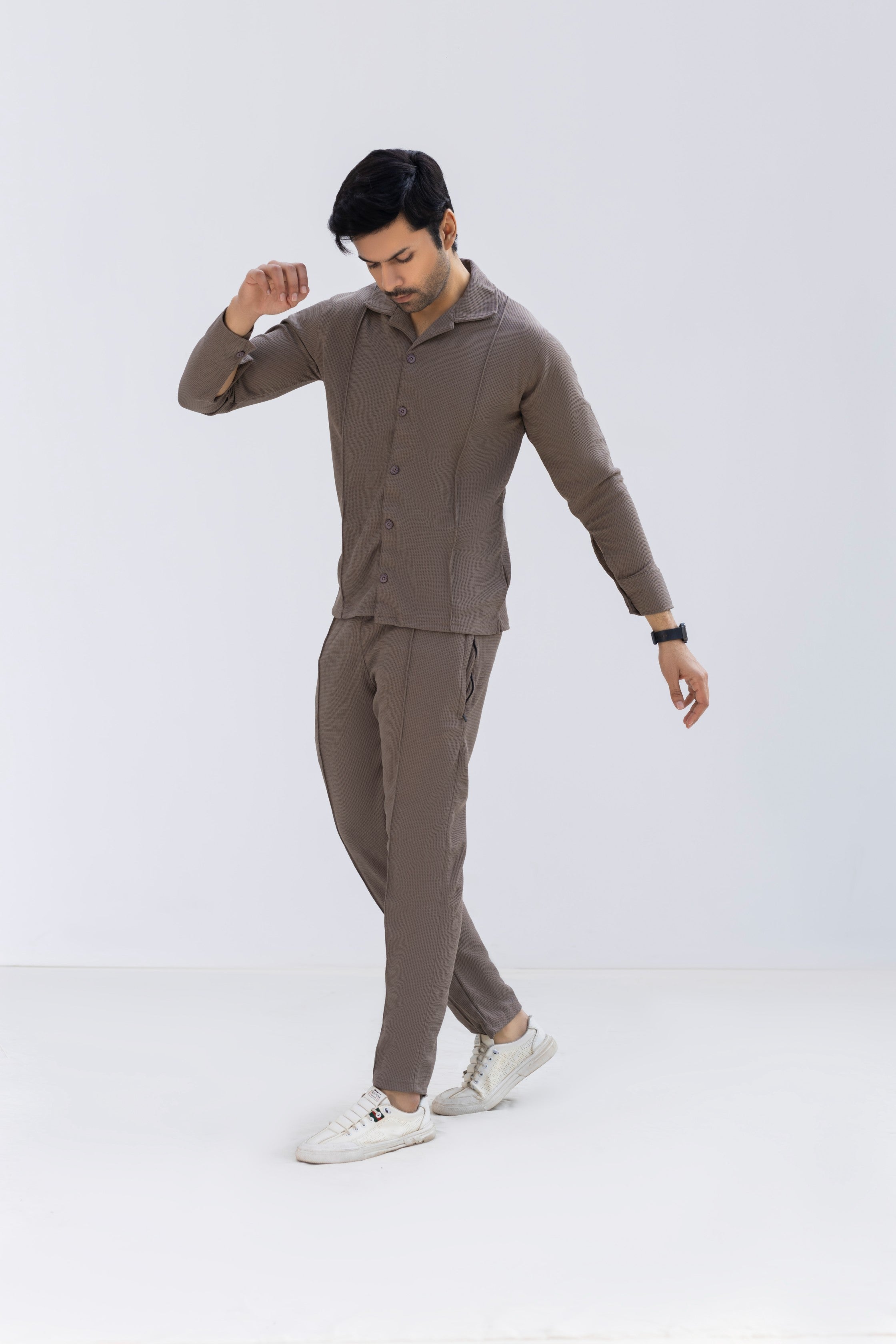 Coffee Brown Waffle F-Sleeve Safari Suit for Men – Premium Comfort Series B8