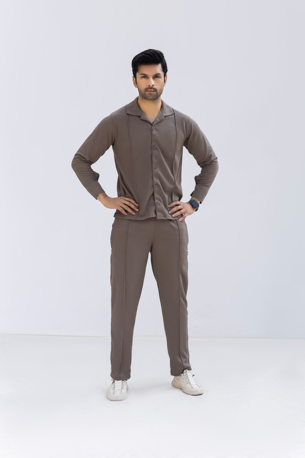 Mocha Brown Textured Knit Trousers