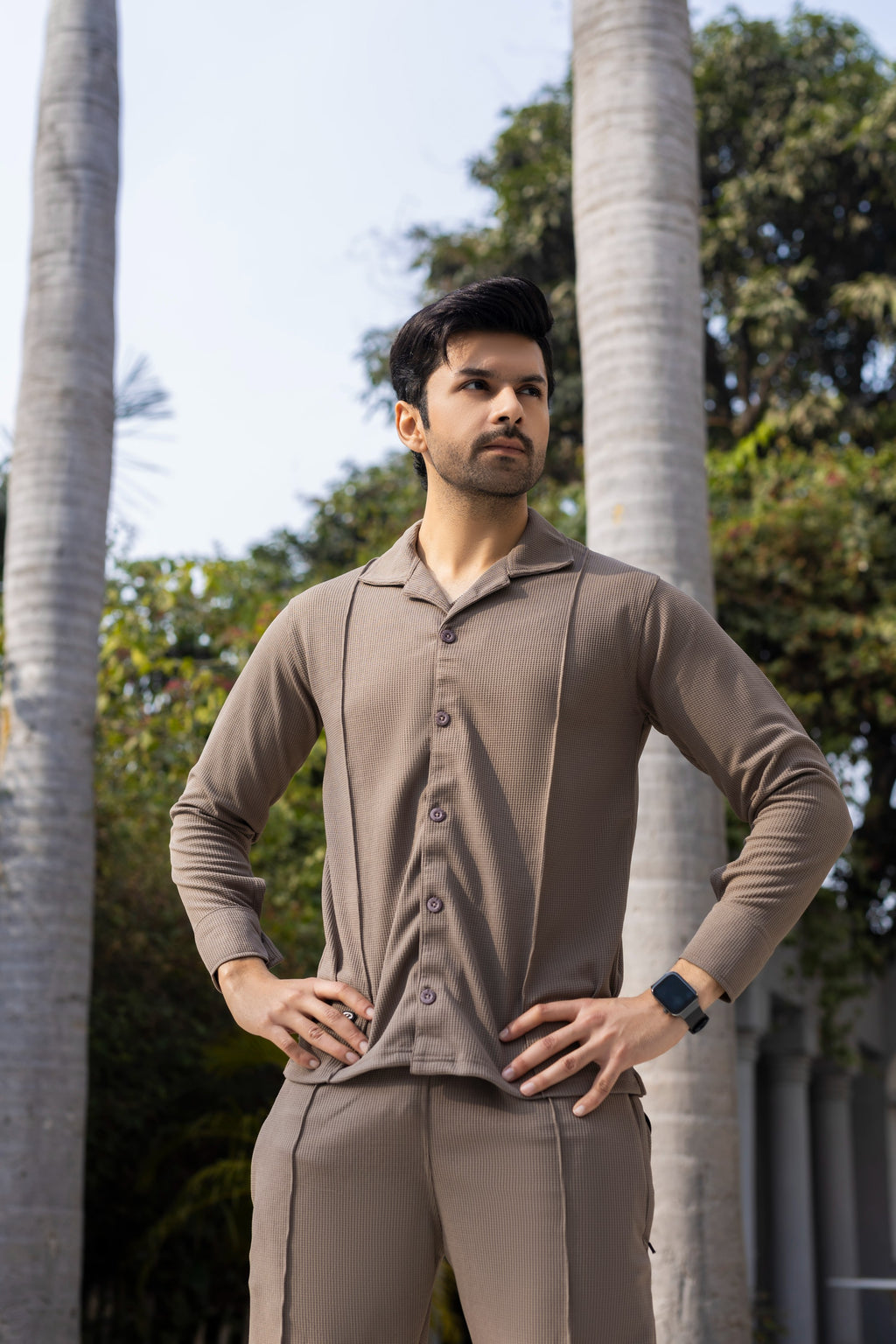 Coffee Brown Waffle F-Sleeve Safari Suit for Men – Premium Comfort Series B8