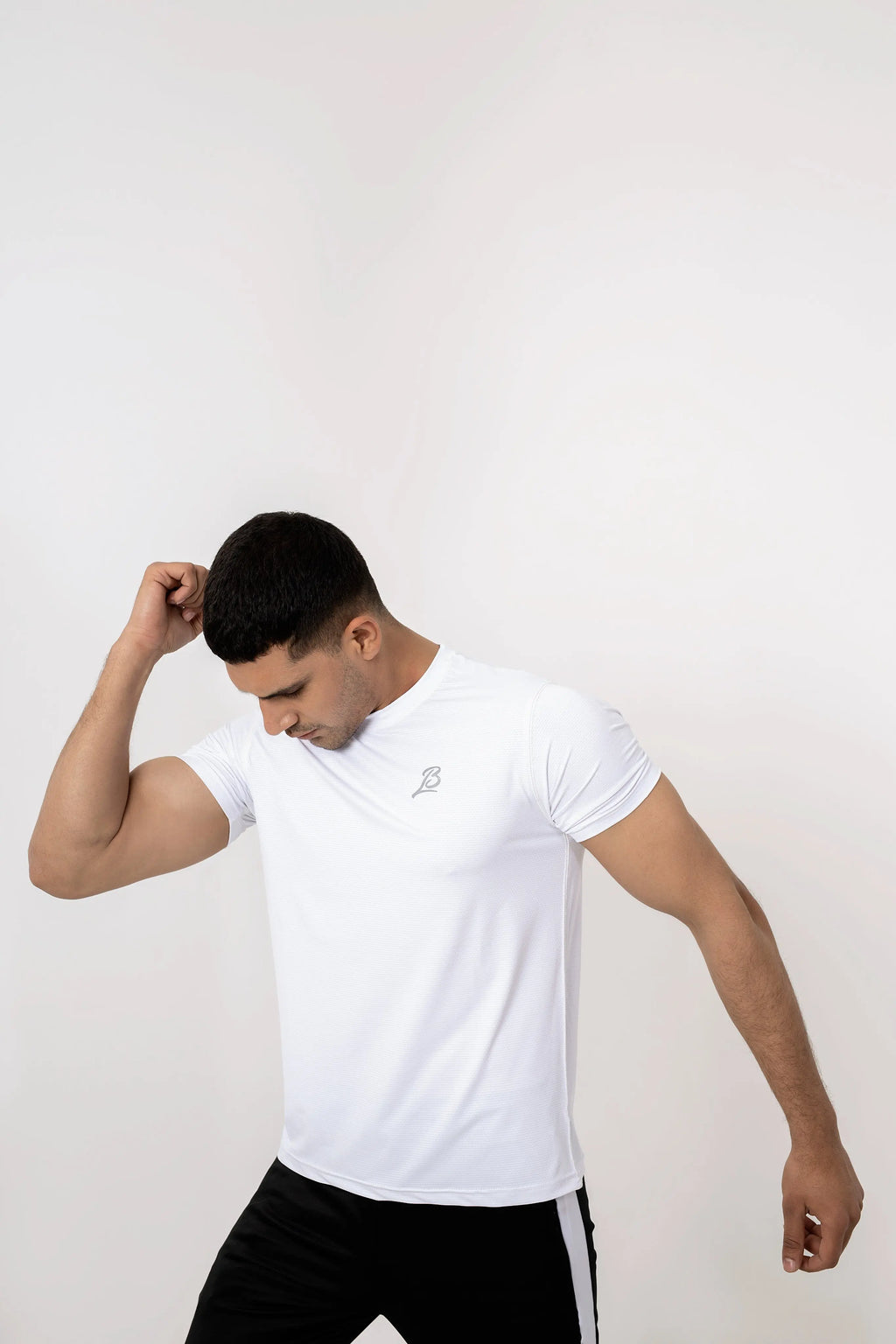 LB-White Stretchable Ball Mesh T-Shirt LookBuy247
