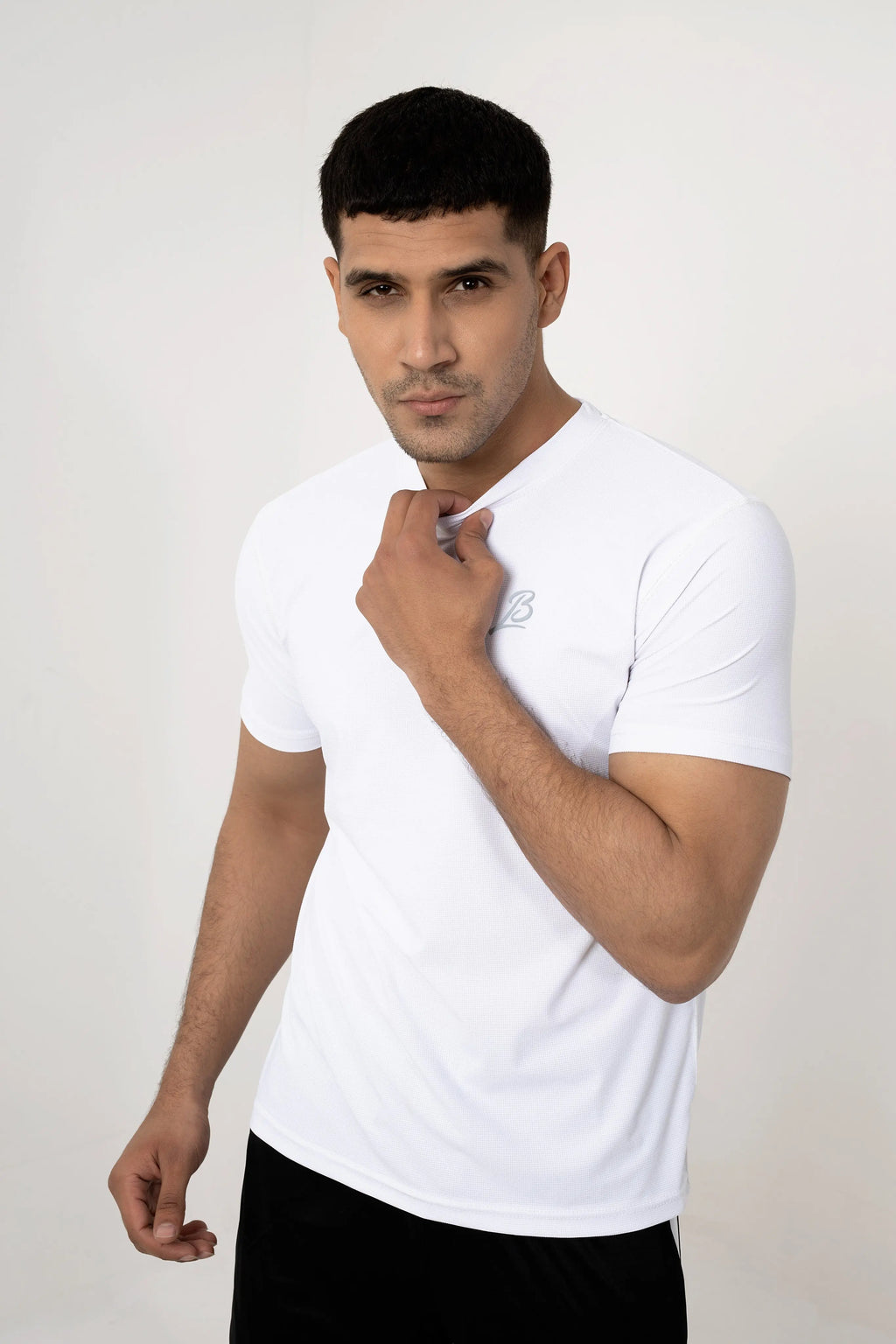 LB-White Strechable Dot Mesh T-Shirt LookBuy247