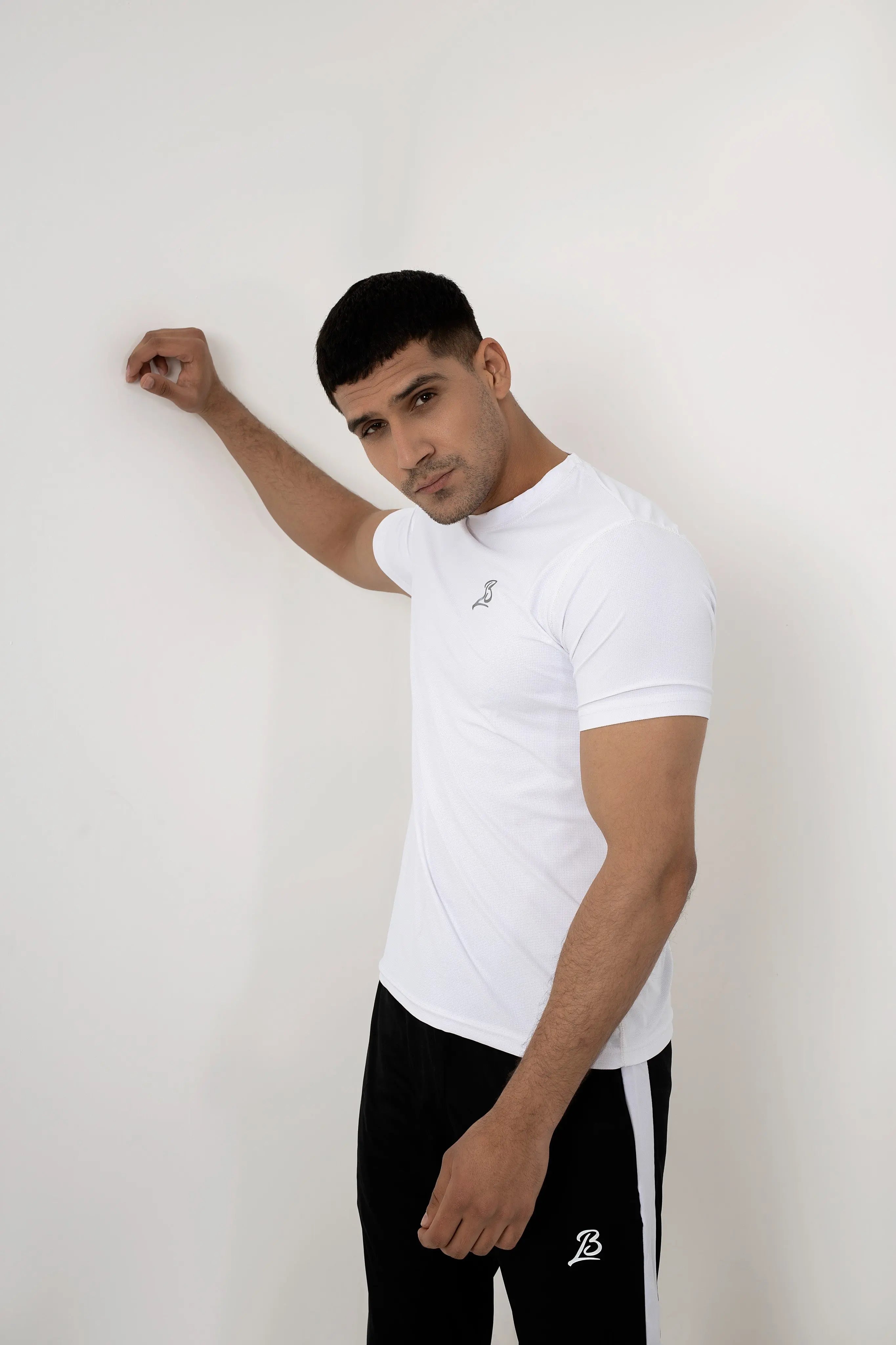 LB-White Strechable Dot Mesh T-Shirt LookBuy247