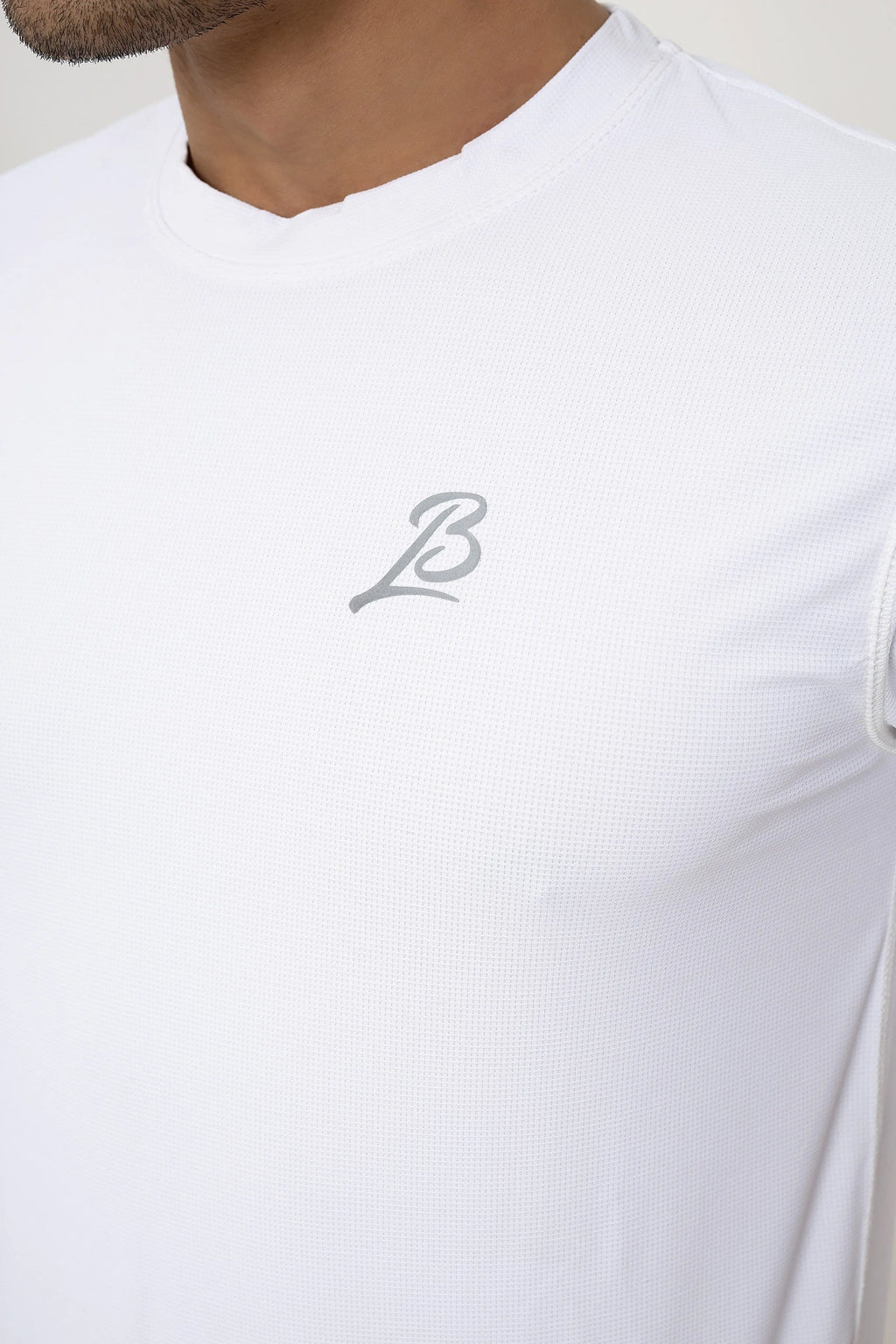 LB-White Strechable Dot Mesh T-Shirt LookBuy247