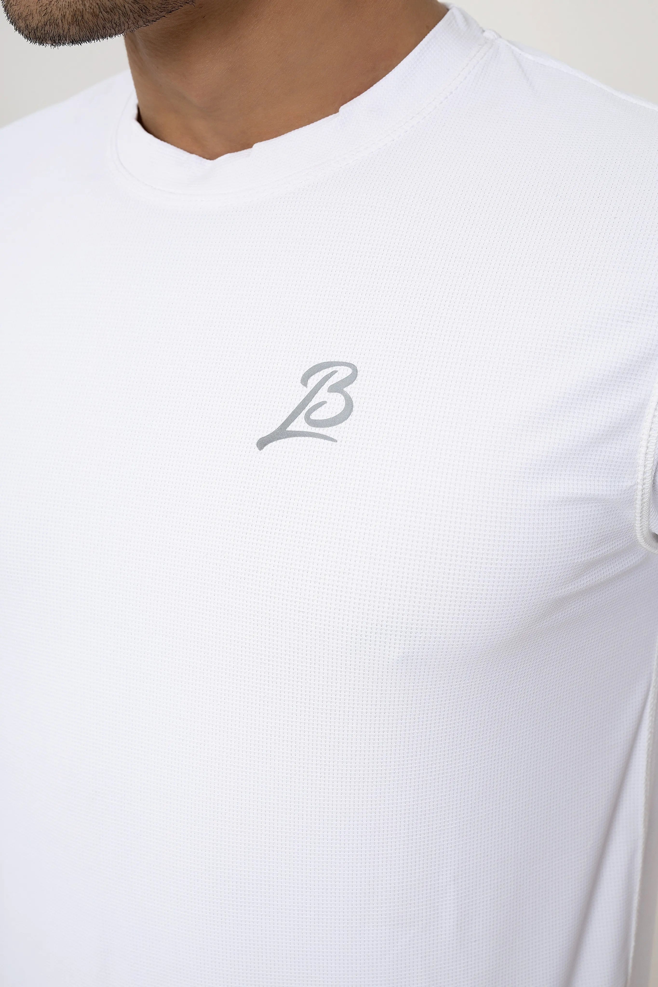 LB-White Strechable Dot Mesh T-Shirt LookBuy247