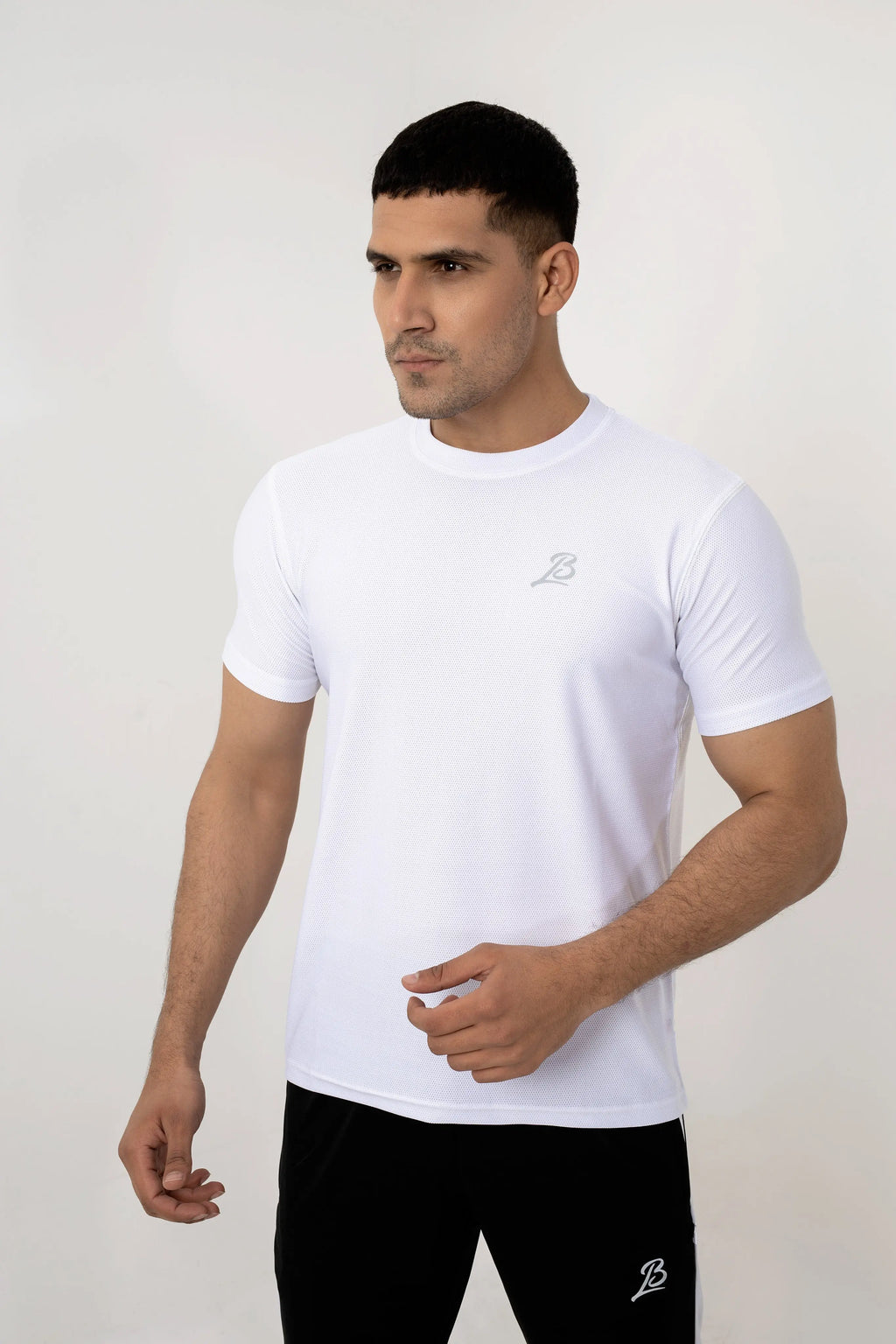 LB- White Stretchable Air Mesh T-Shirt LookBuy247