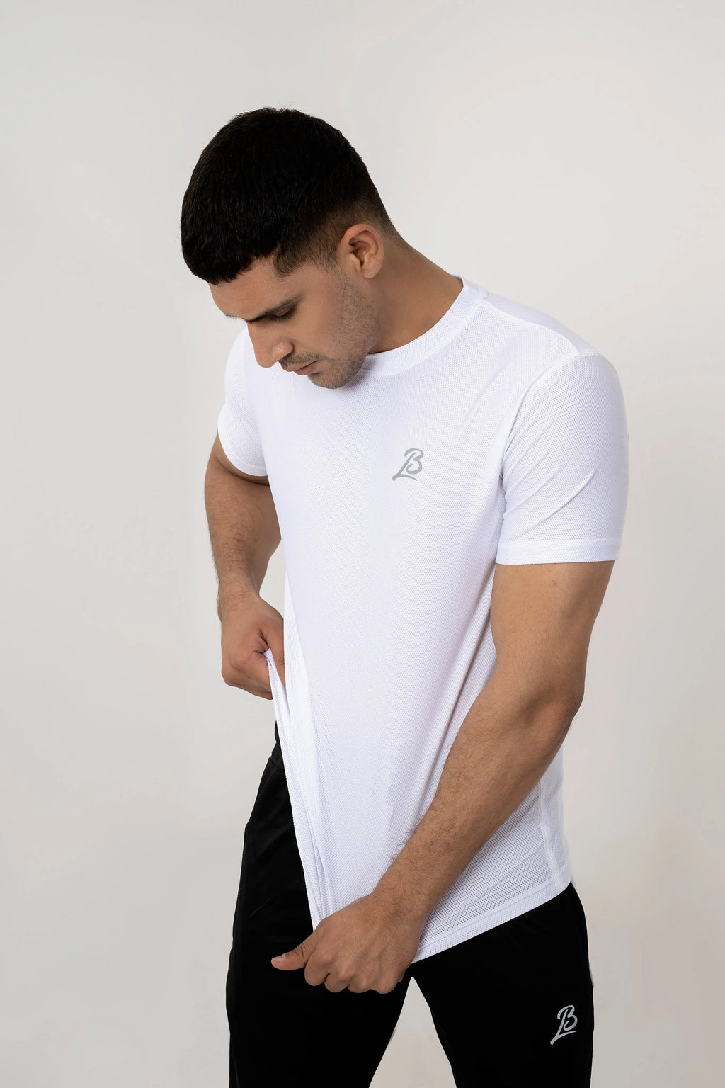 LB- White Stretchable Air Mesh T-Shirt LookBuy247