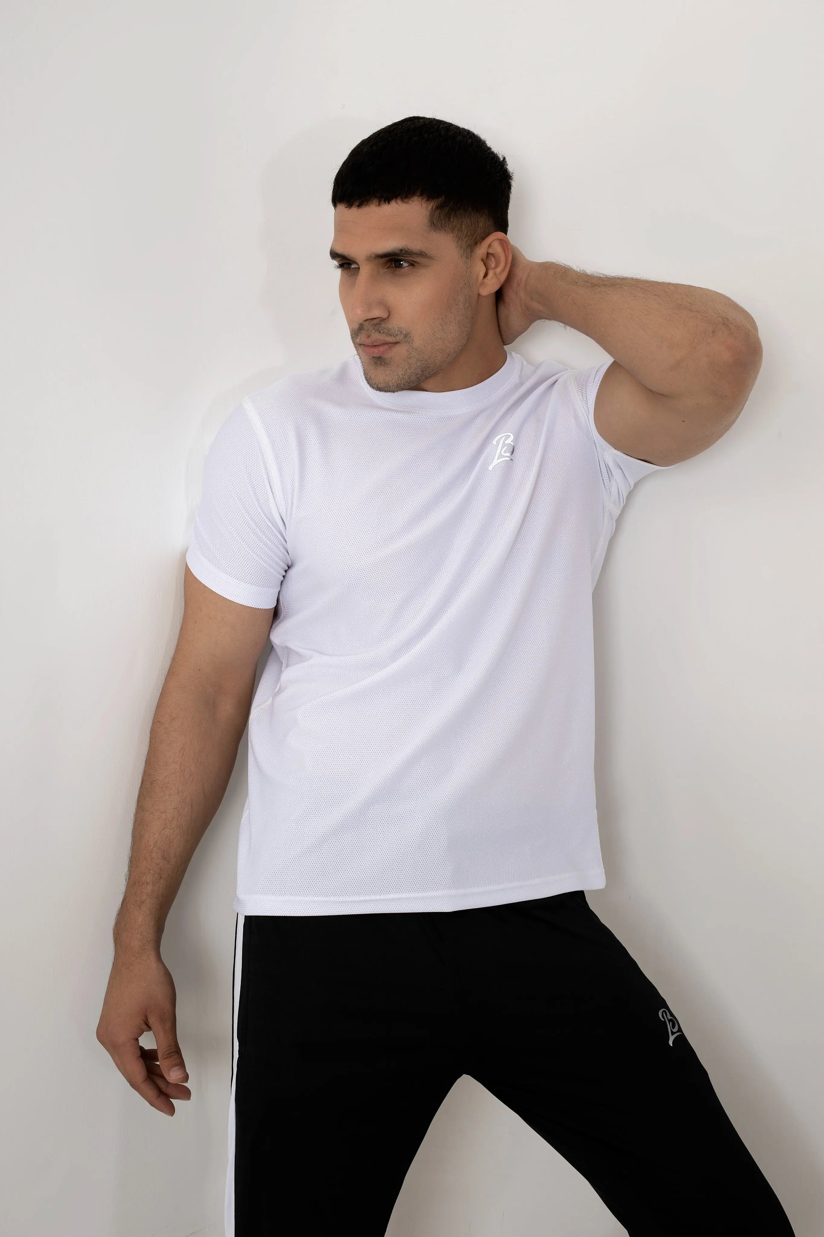 LB- White Stretchable Air Mesh T-Shirt LookBuy247