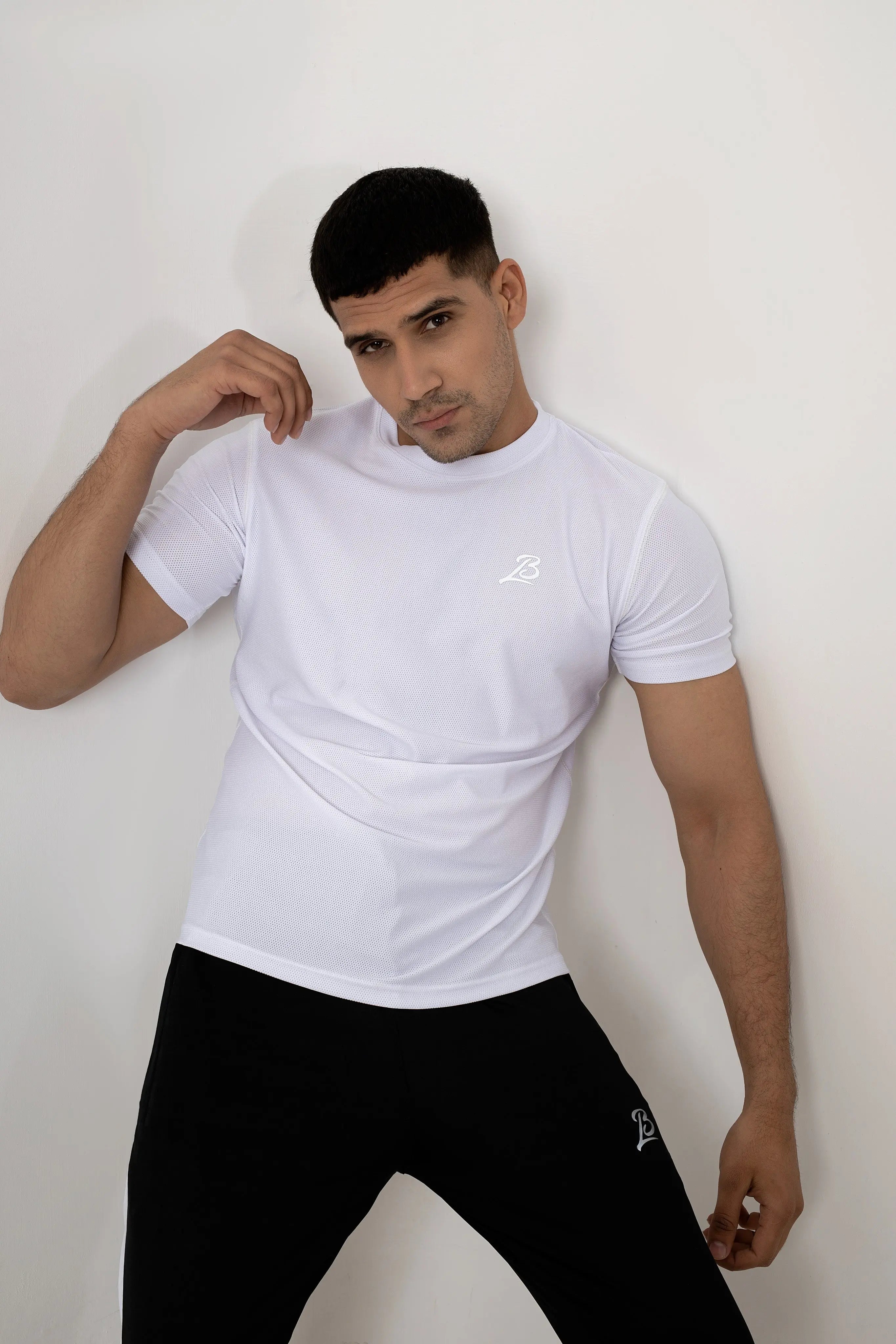 LB- White Stretchable Air Mesh T-Shirt LookBuy247