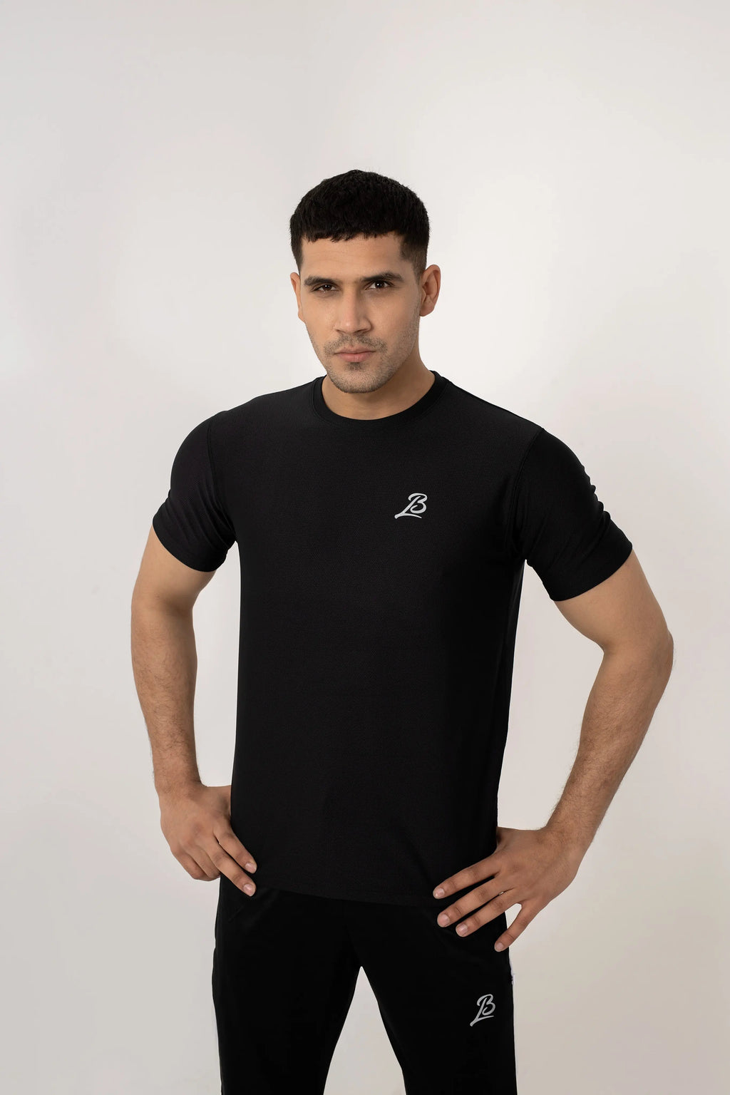 LB- Black Stretchable Ball Mesh T-Shirt LookBuy247