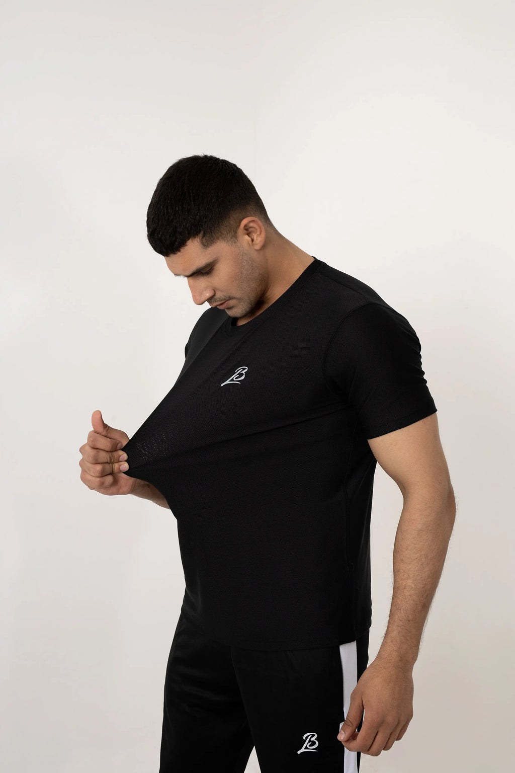 LB- Black Stretchable Ball Mesh T-Shirt LookBuy247