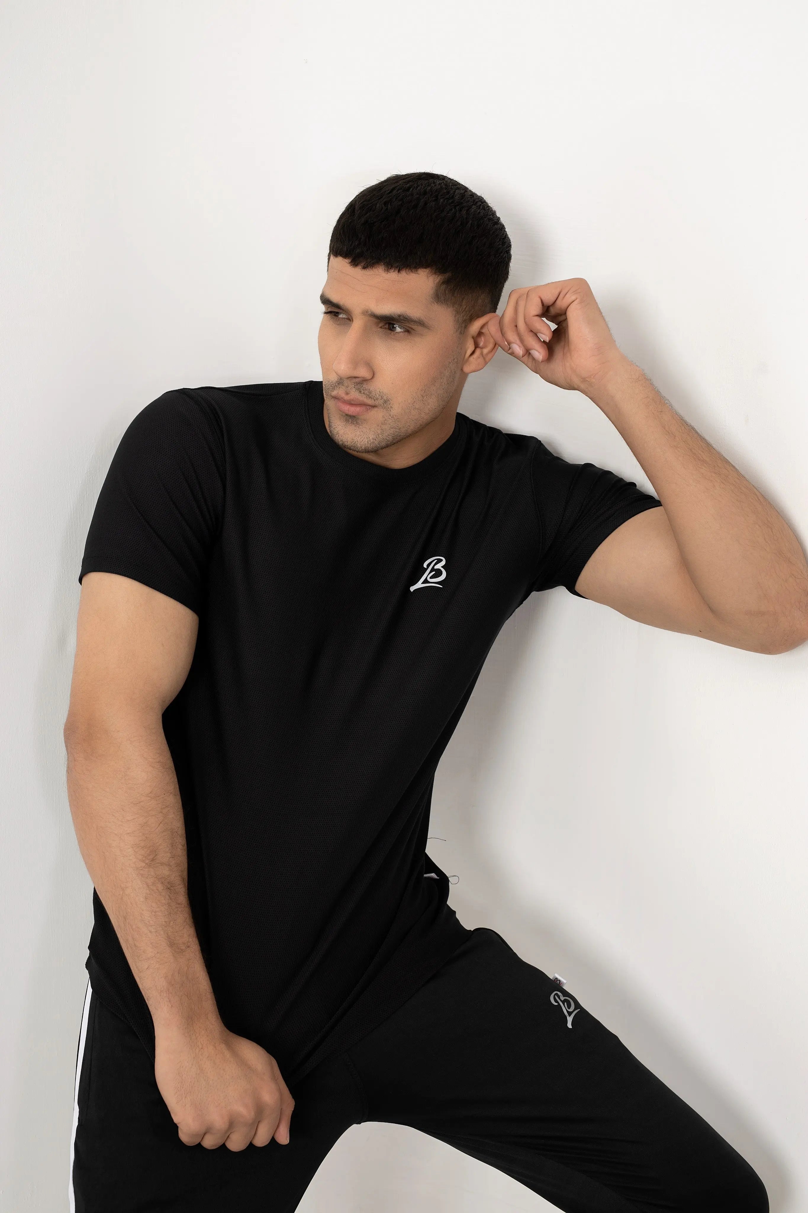 LB- Black Stretchable Ball Mesh T-Shirt LookBuy247