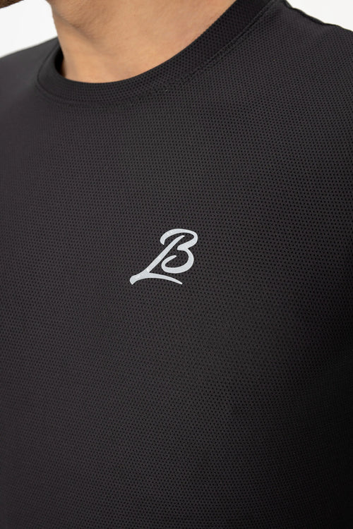 LB- Black Stretchable Ball Mesh T-Shirt LookBuy247