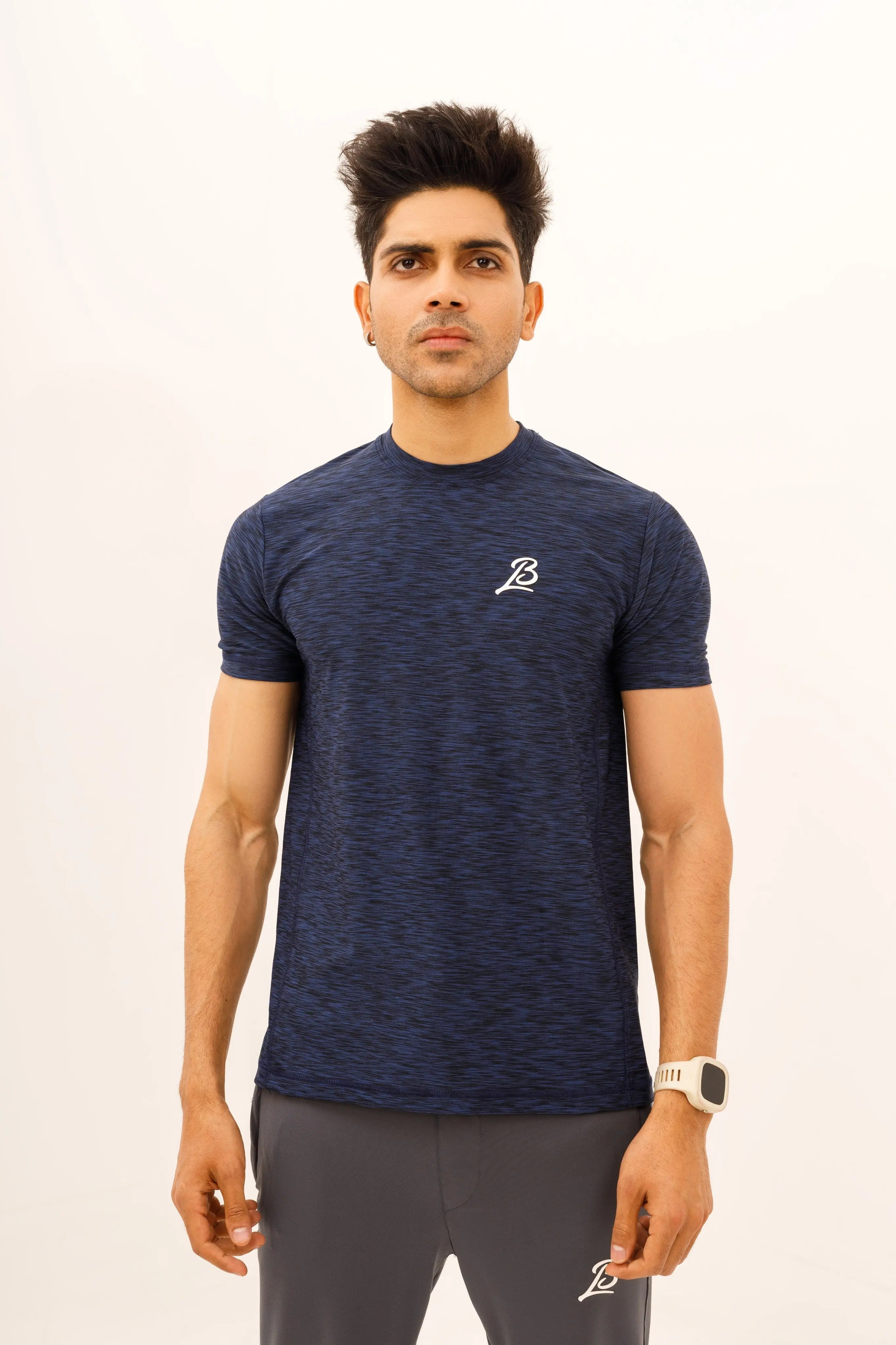 LB- Stretchable Textured Navy Blue T-Shirt LookBuy247