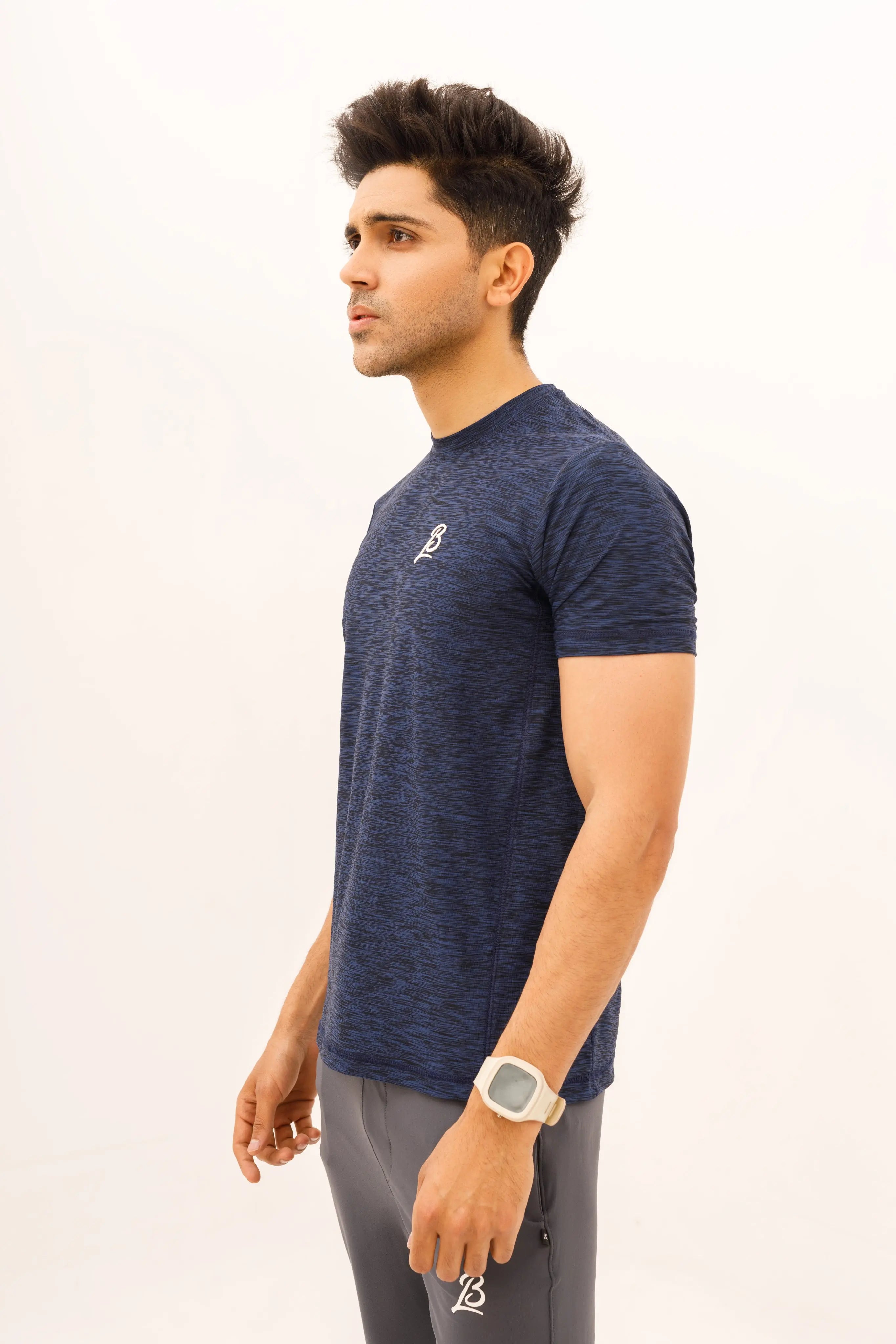 LB- Stretchable Textured Navy Blue T-Shirt LookBuy247